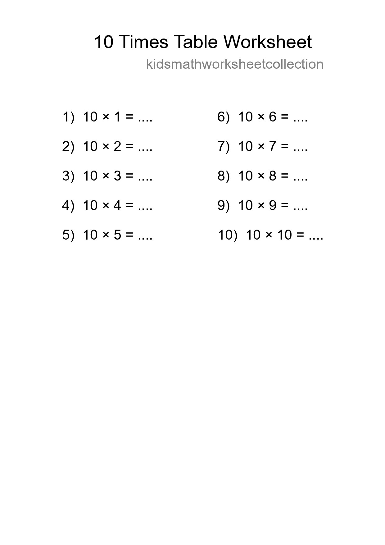 10 Times Table Worksheet For Grade 3 With Answers - Part 163