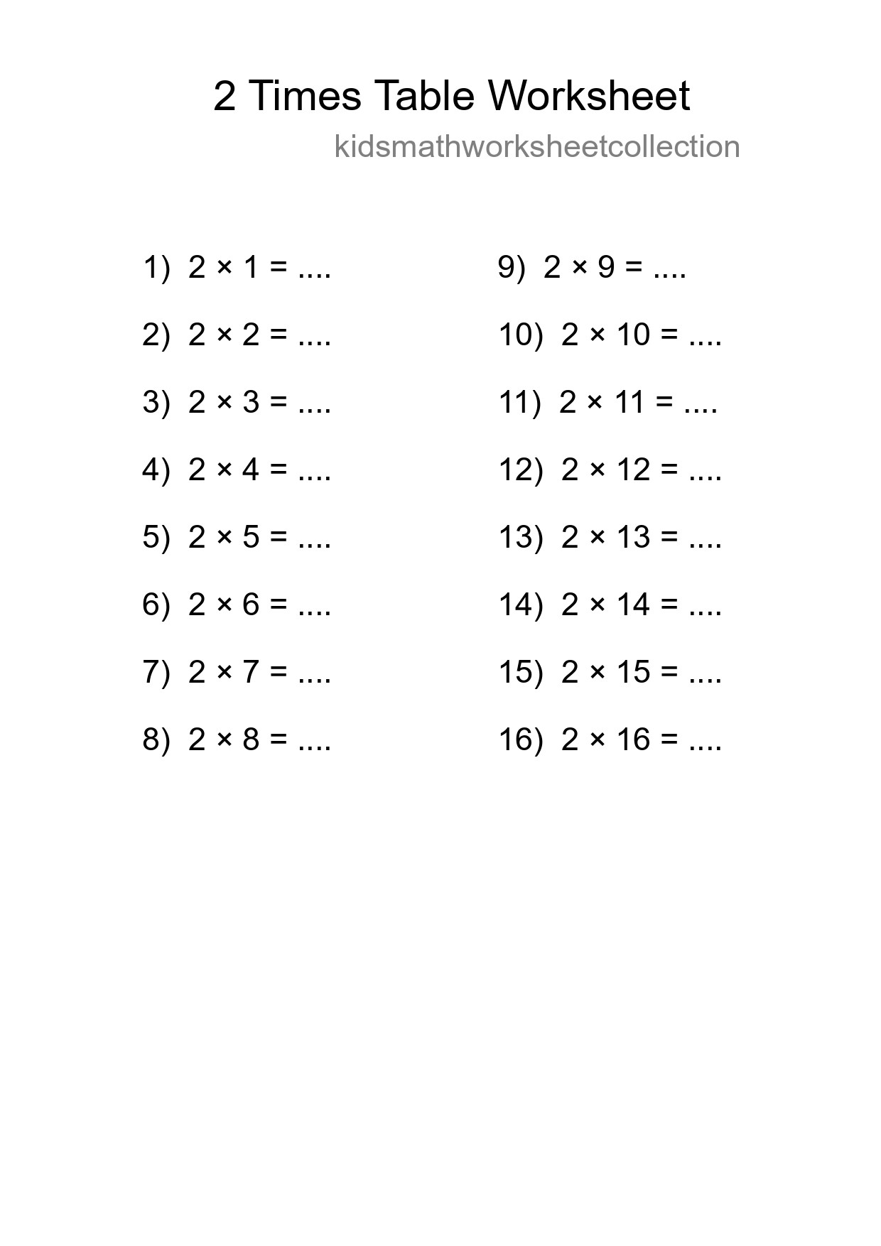 2 Times Table Worksheet For Grade 2 With Answers - Part 295