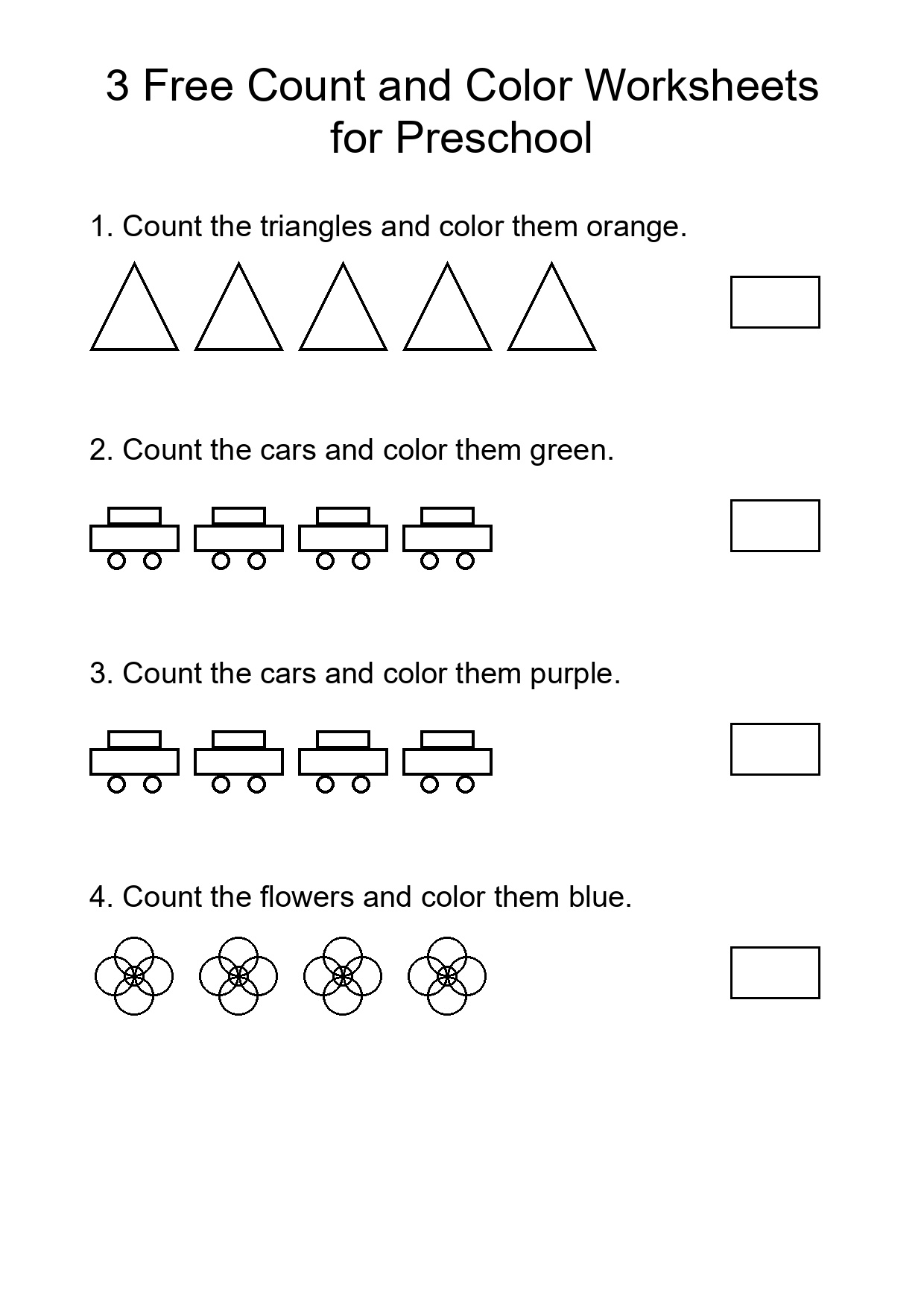 3 Free Count and Color Worksheets for Preschool