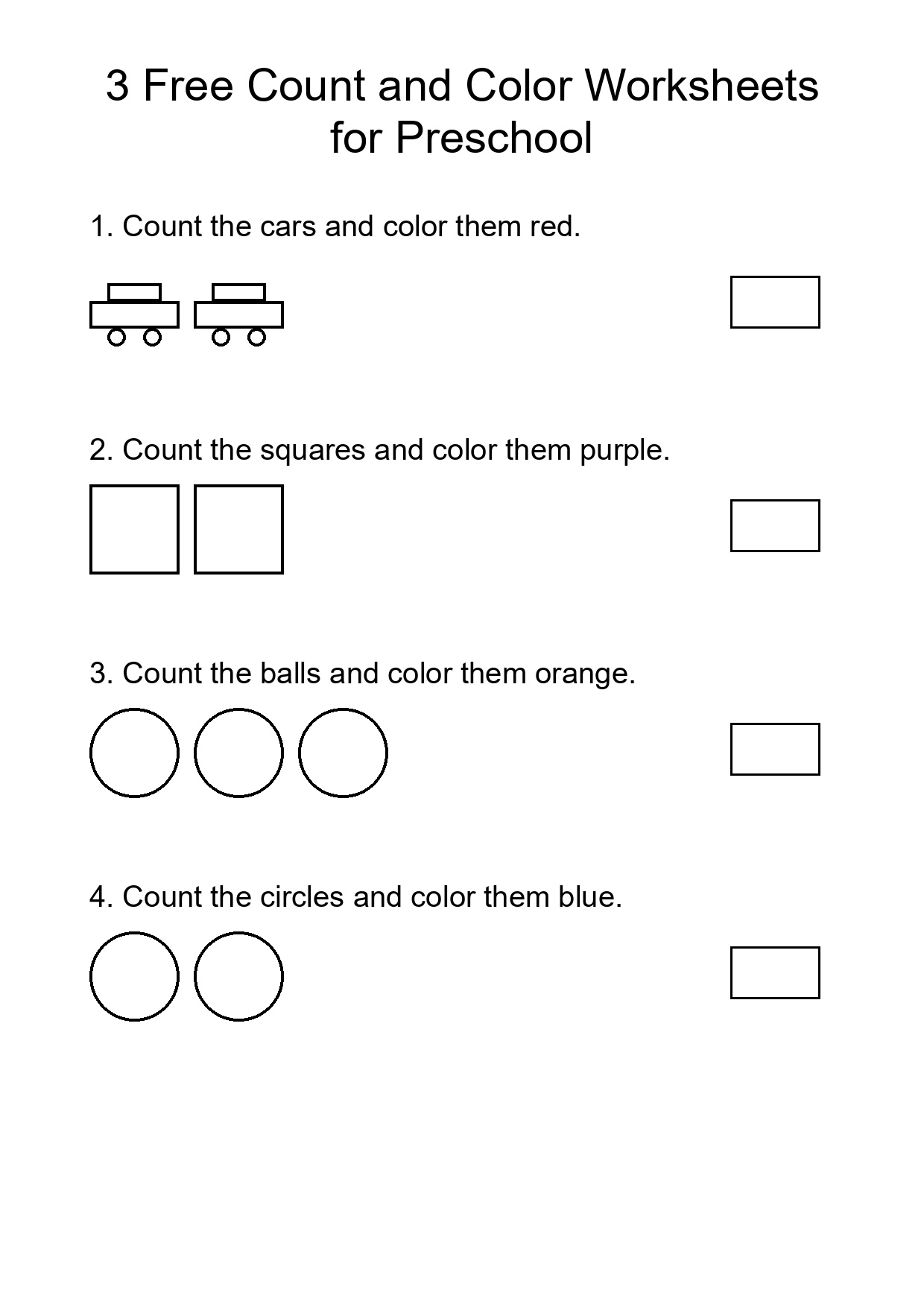 3 Free Count and Color Worksheets for Preschool