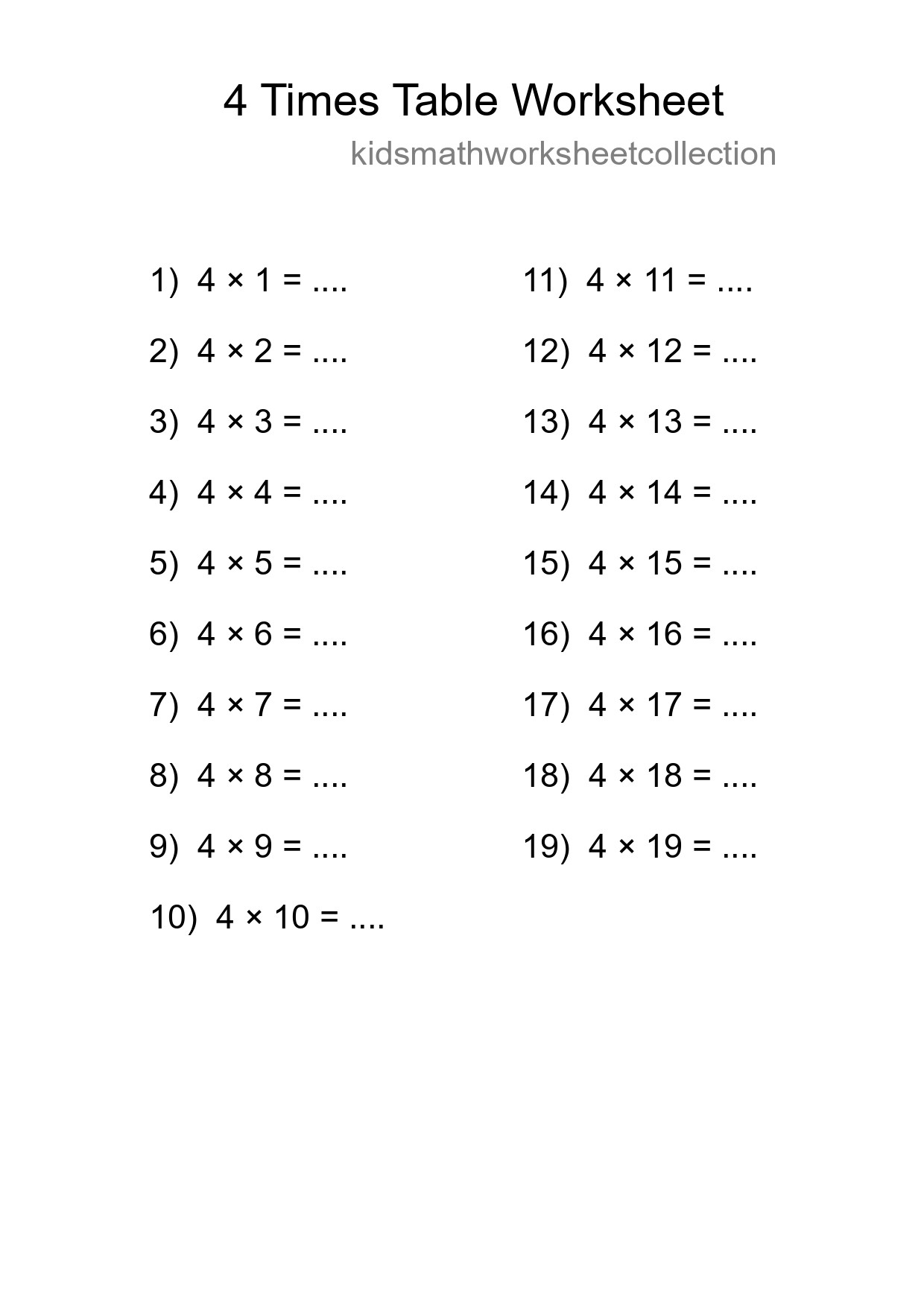 4 Times Table Worksheet For Grade 2 - Part 185