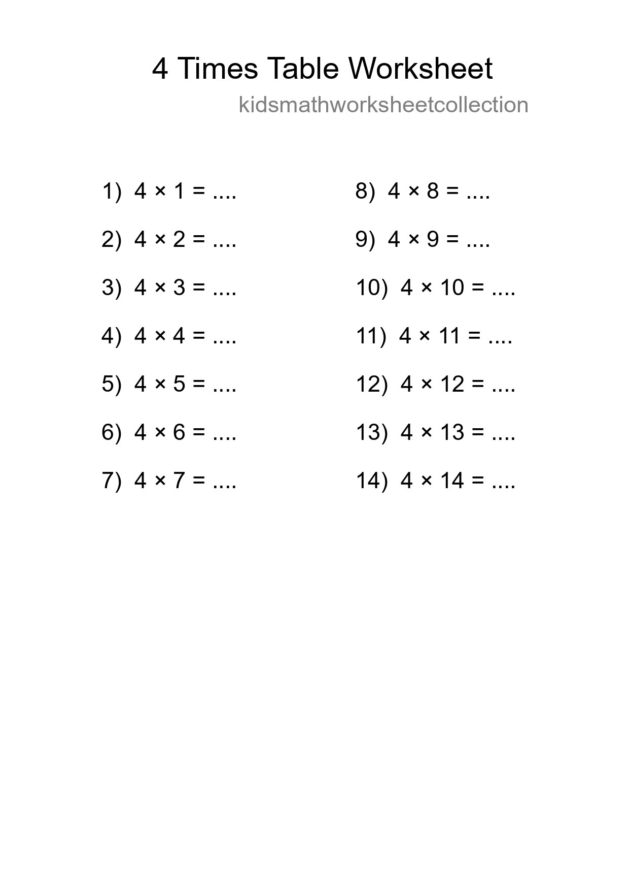 4 Times Table Worksheet For Grade 2 - Part 53