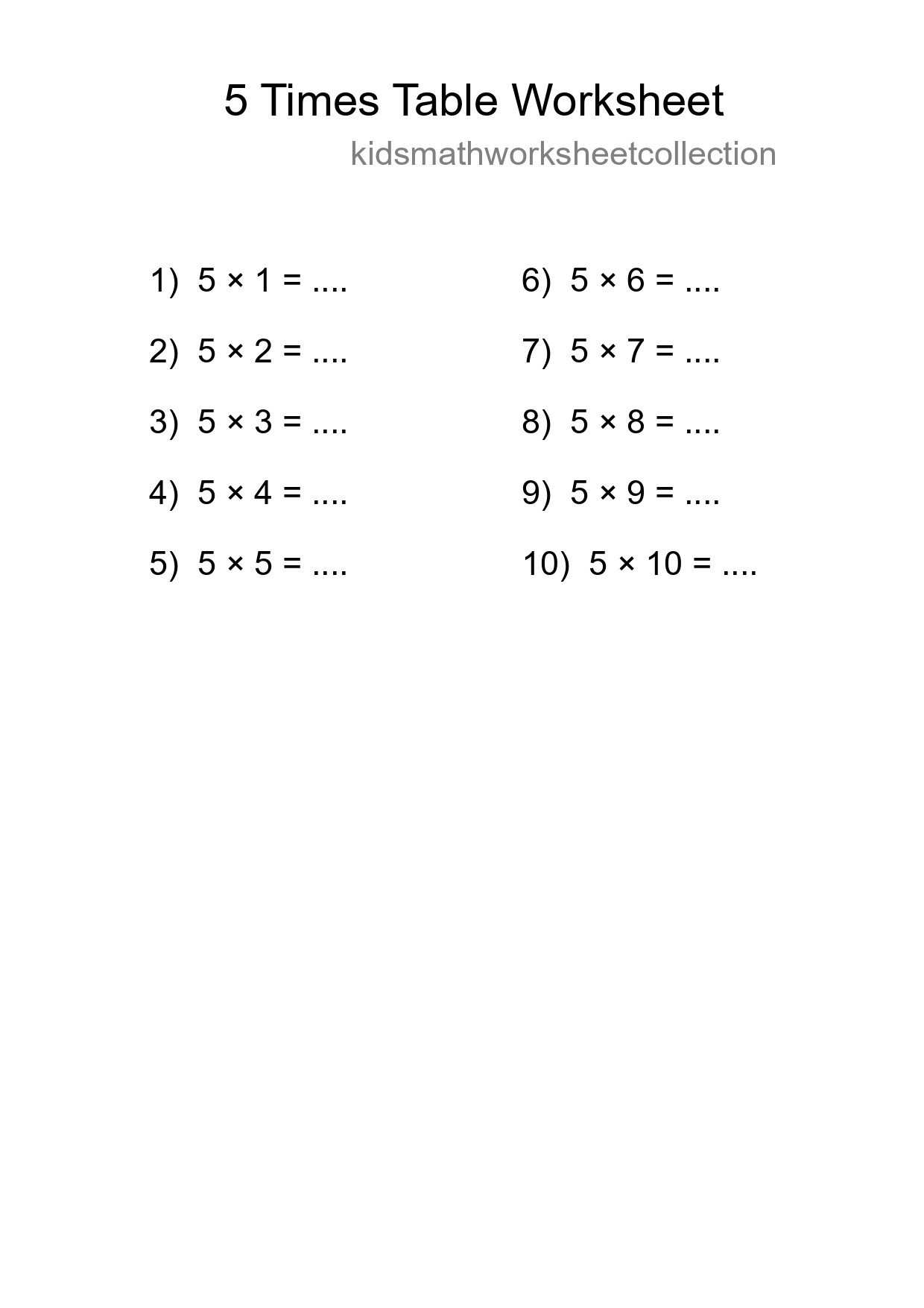 5 Times Table Worksheet For Grade 2 - Part 97