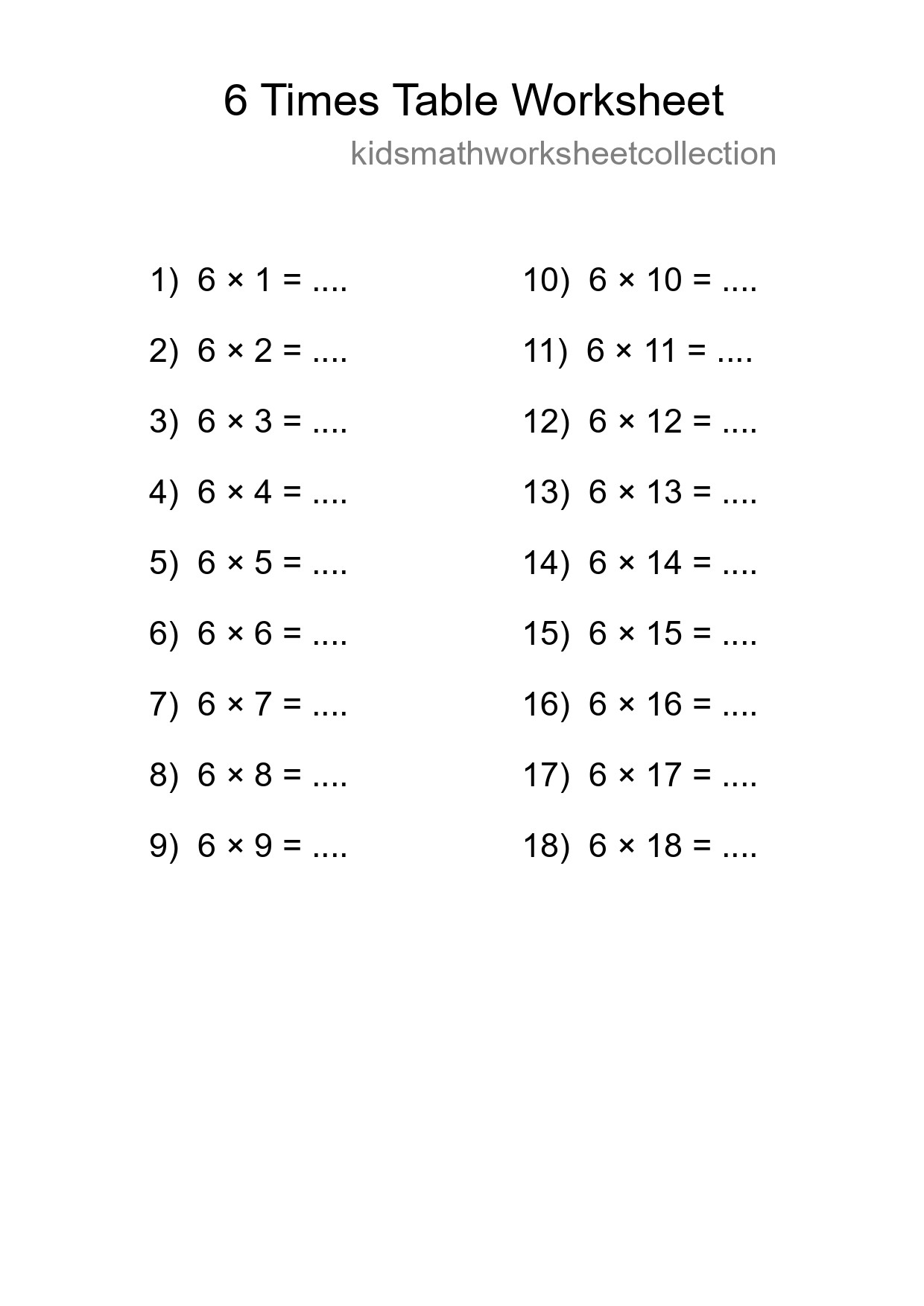 6 Times Table Worksheet For Grade 3 With Answers - Part 141