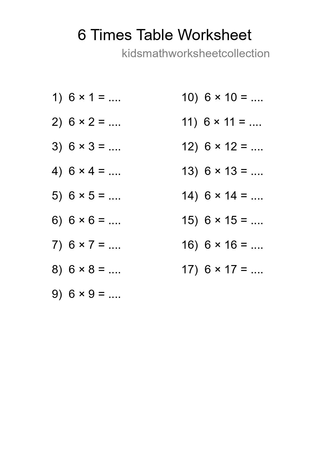 6 Times Table Worksheet For Grade 3 With Answers - Part 42