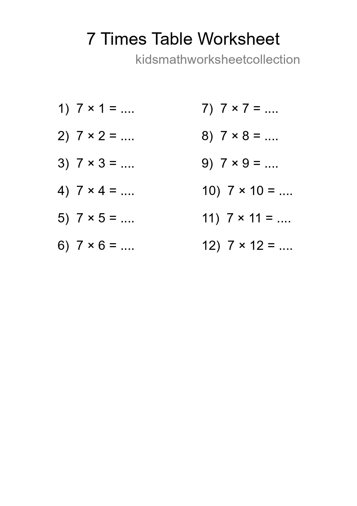 7 Times Table Worksheet For Grade 3 With Answers - Part 108