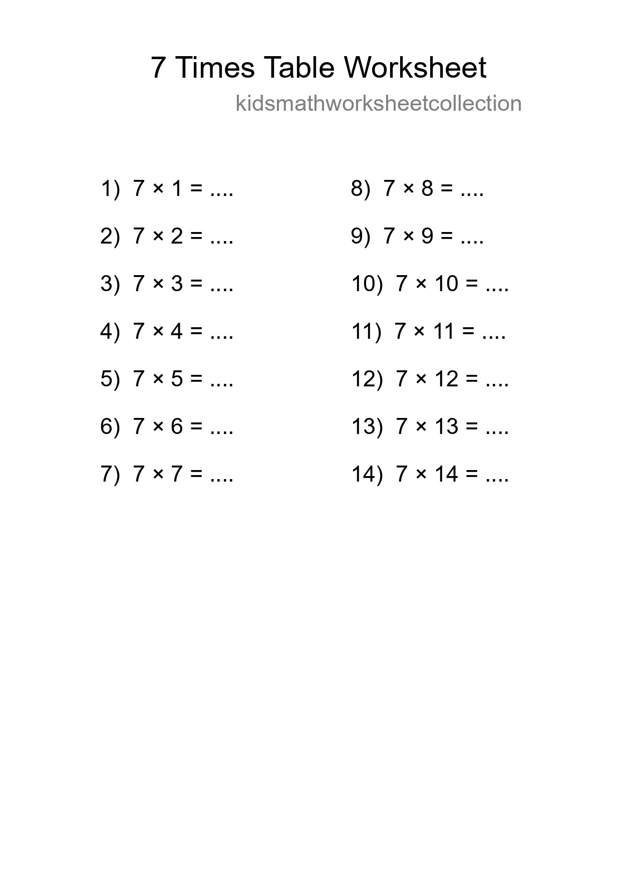 7 Times Table Worksheet For Grade 3 With Answers - Part 130