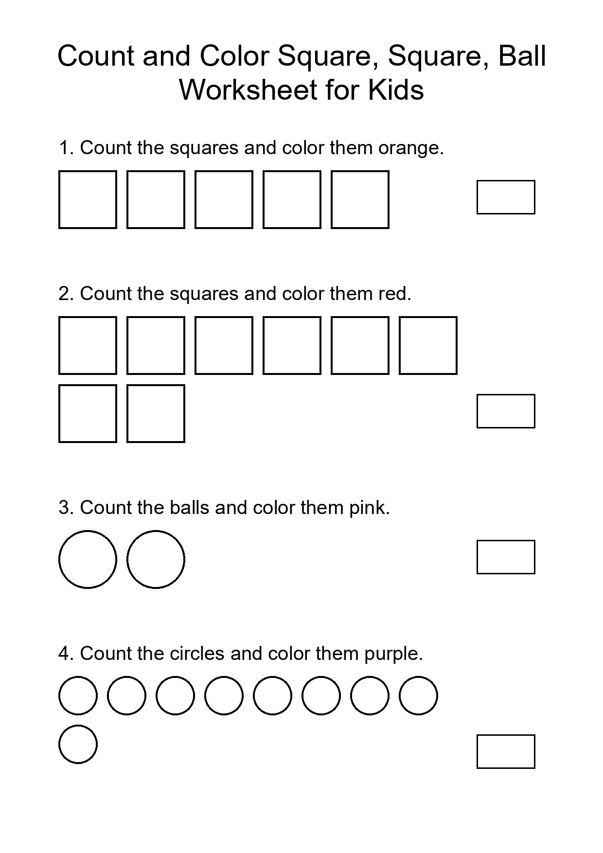 Count and Color Square, Square, Ball Worksheet for Kids