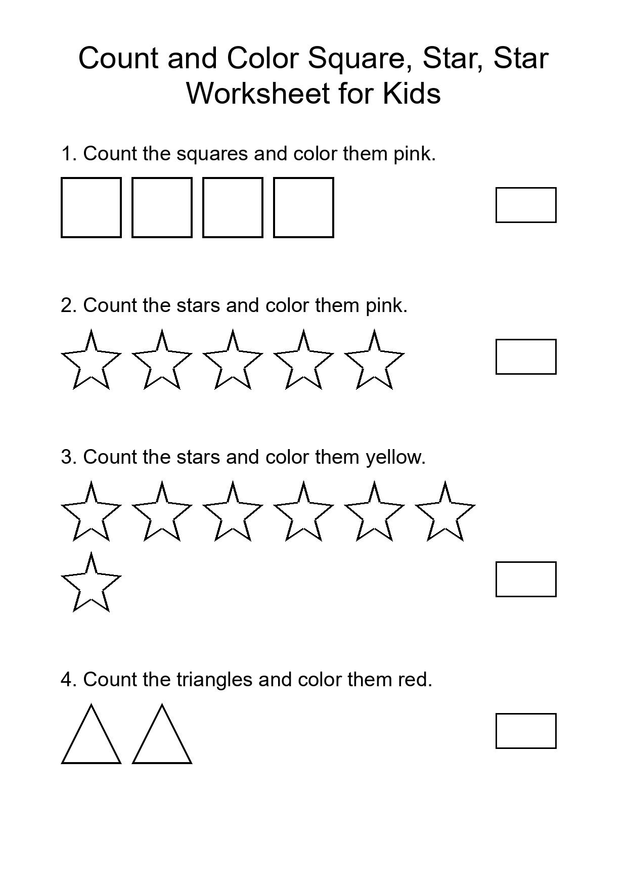 Count and Color Square, Star, Star Worksheet for Kids