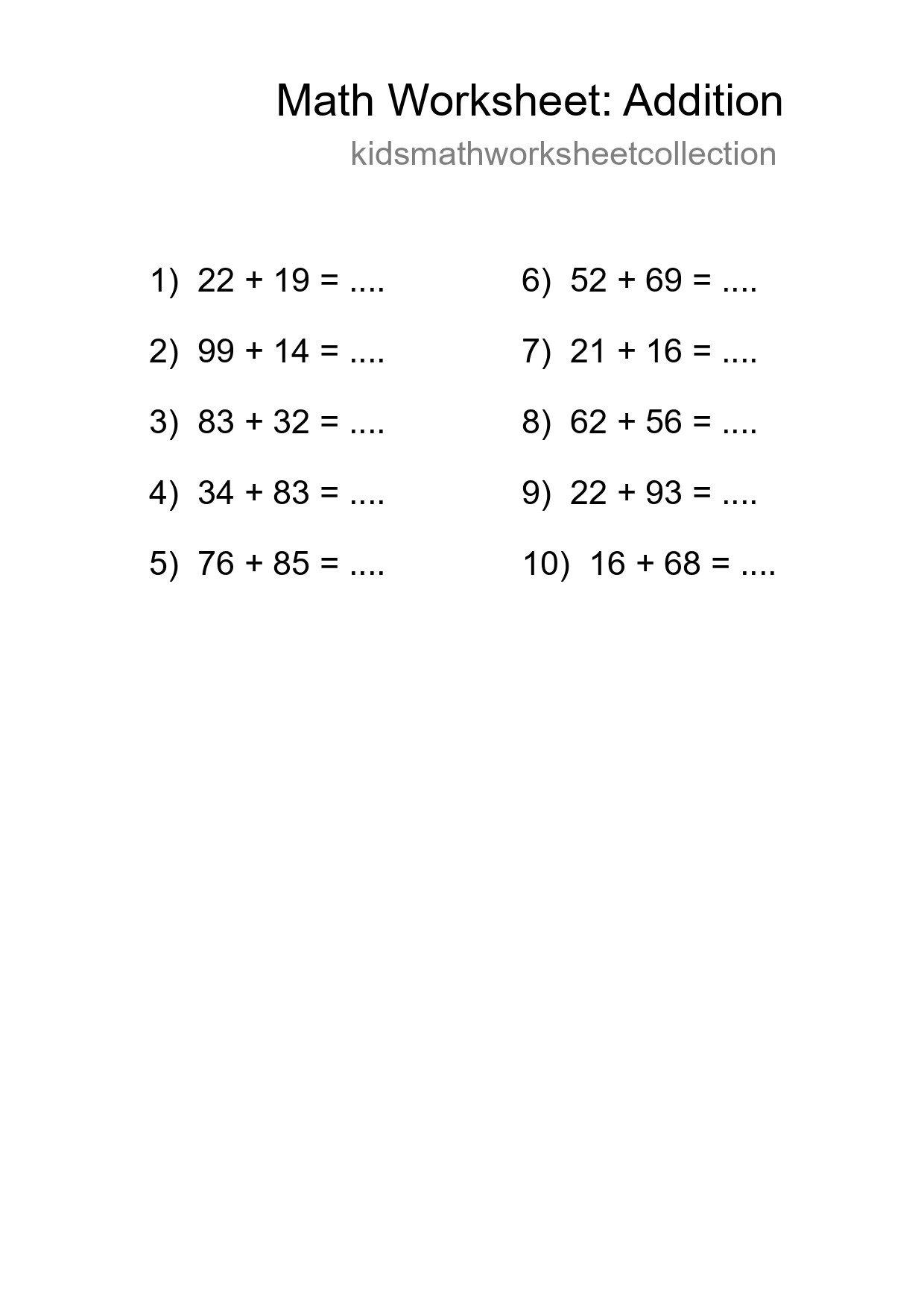 Free 10 Addition Math Worksheet For Grade 3 - Part 276