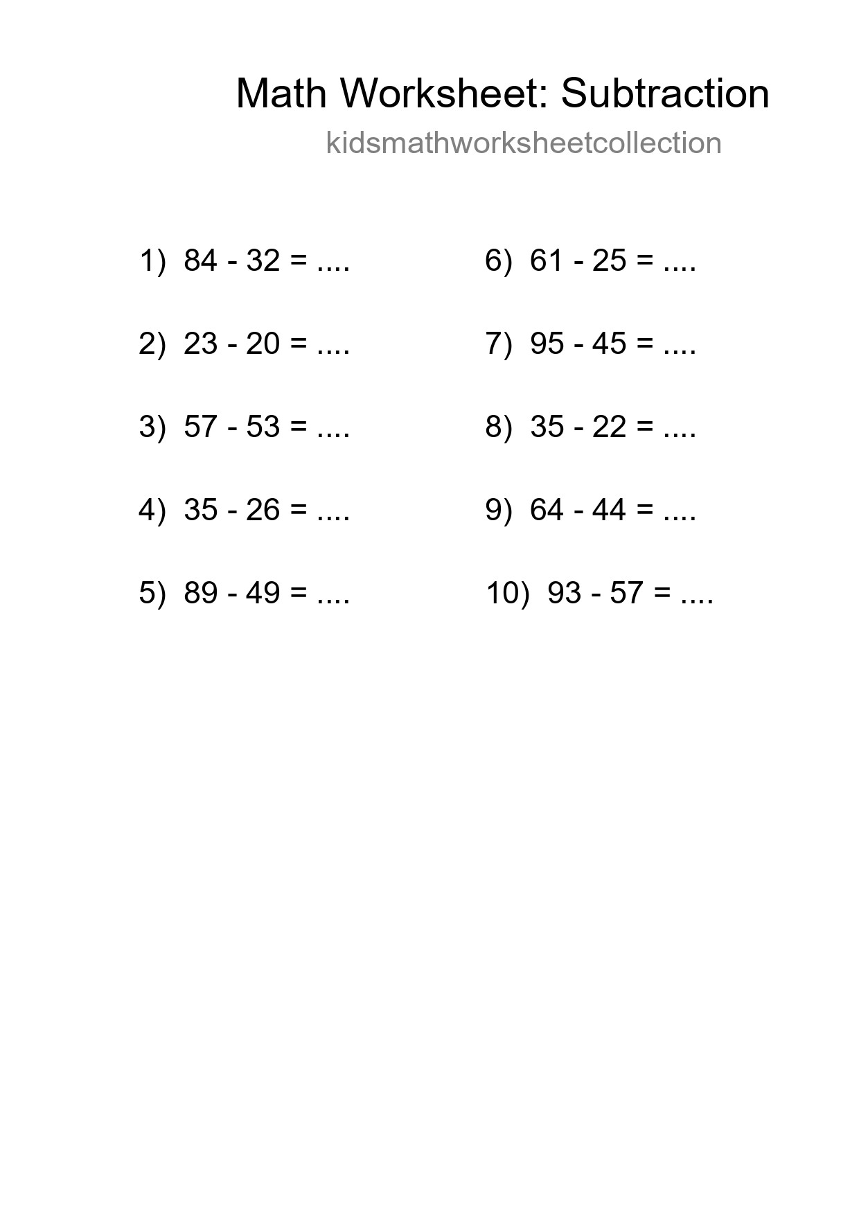 Free 10 Subtraction Math Worksheet For Grade 3 - Part 228
