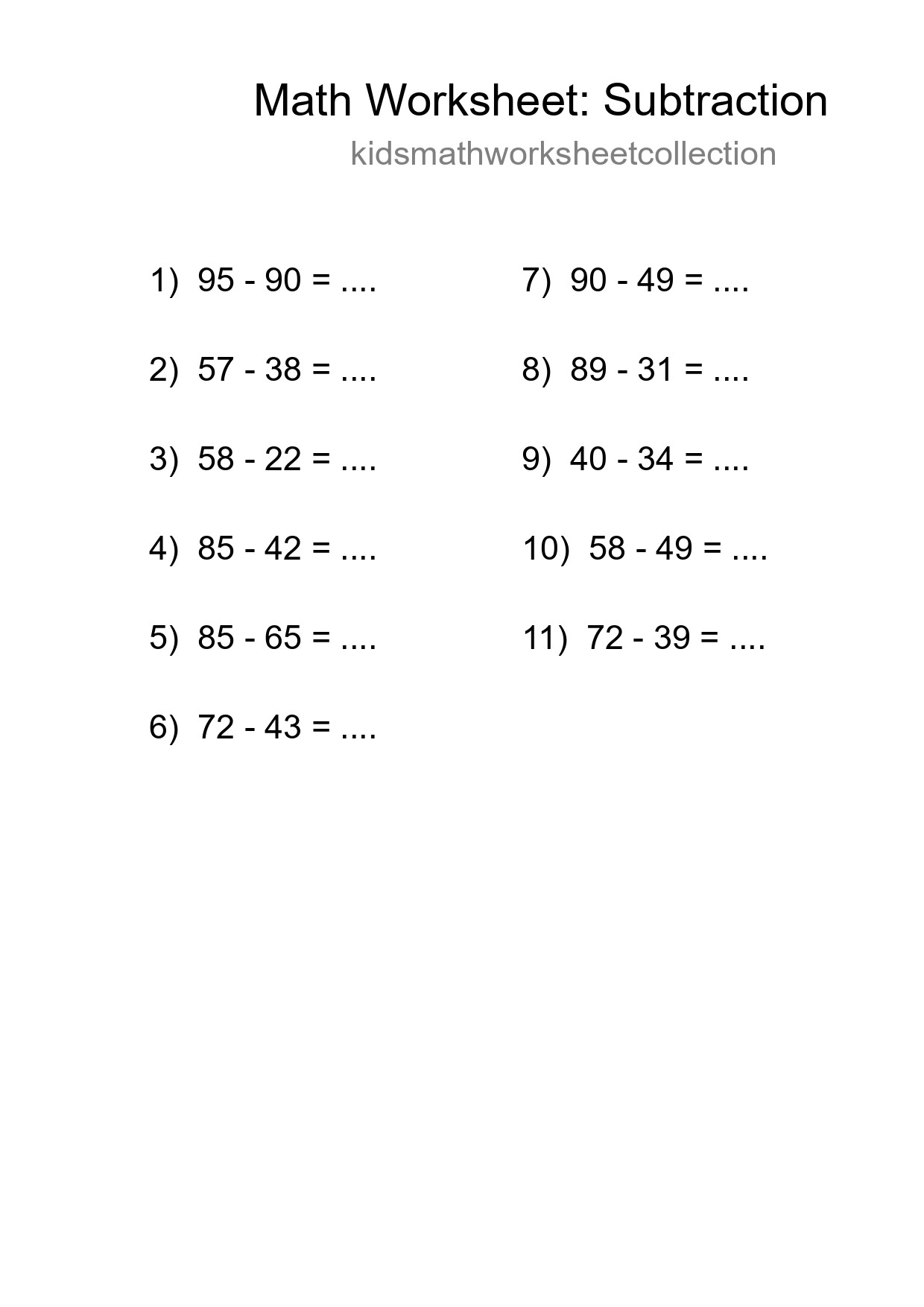 Free 11 Subtraction Math Worksheet For Grade 3 With Answers - Part 151