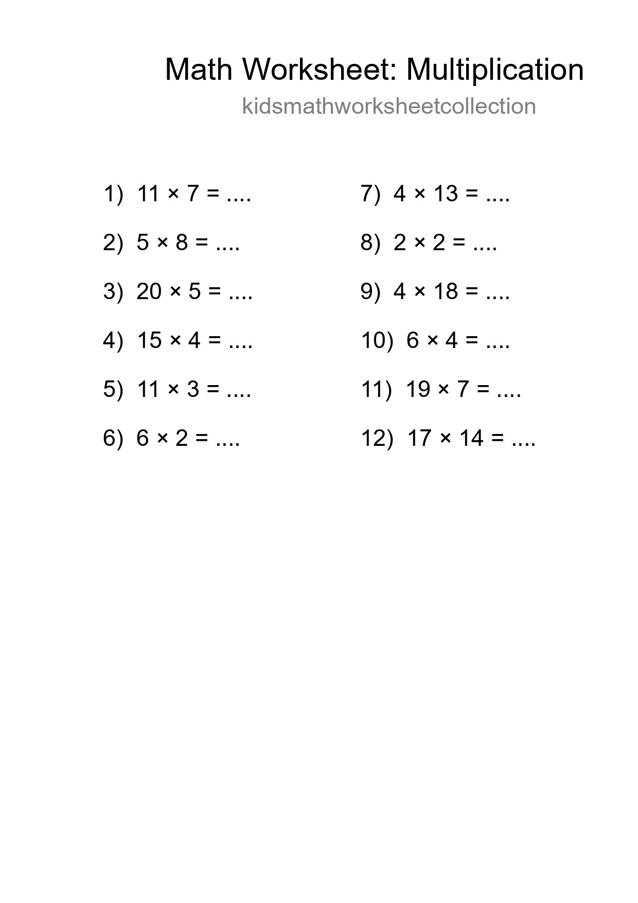 Free 12 Multiplication Math Worksheet For Grade 2 With Answers - Part 18