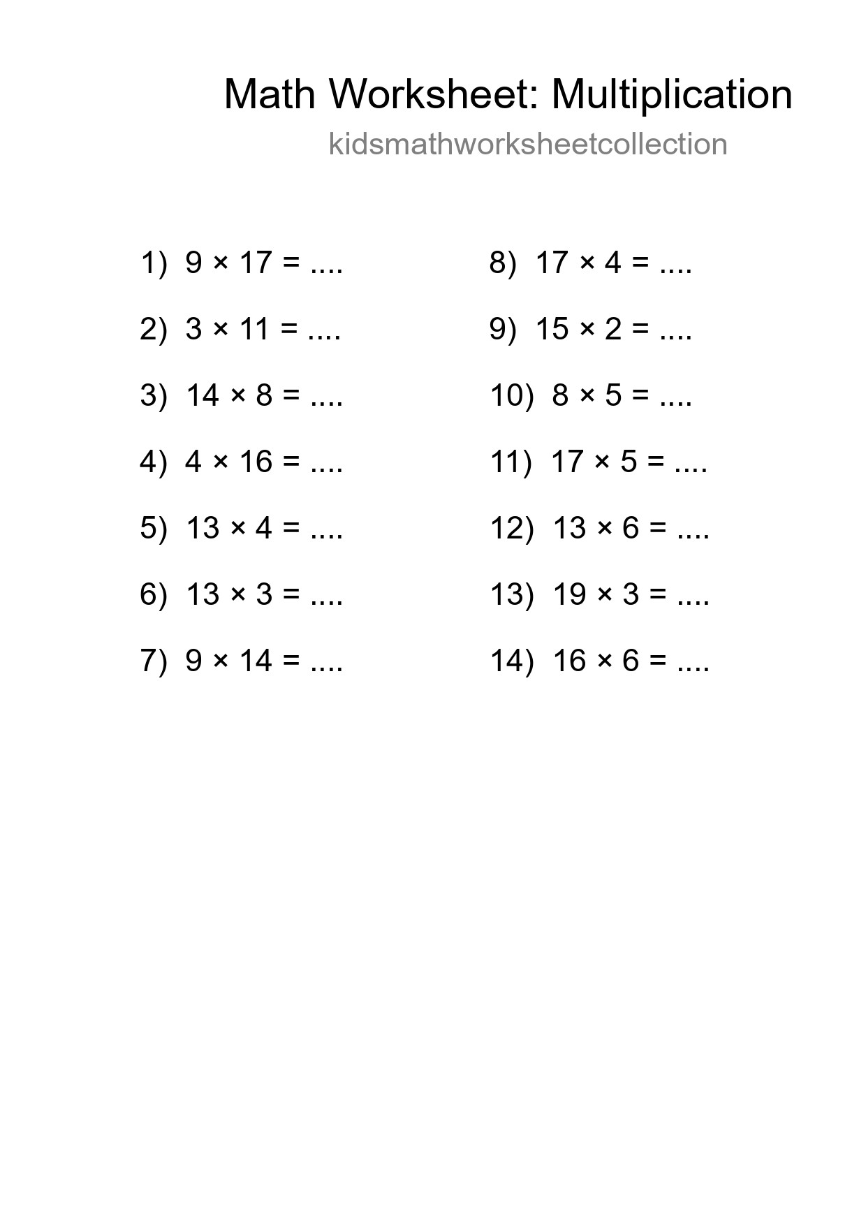 Free 14 Multiplication Math Worksheet For Grade 2 - Part 293