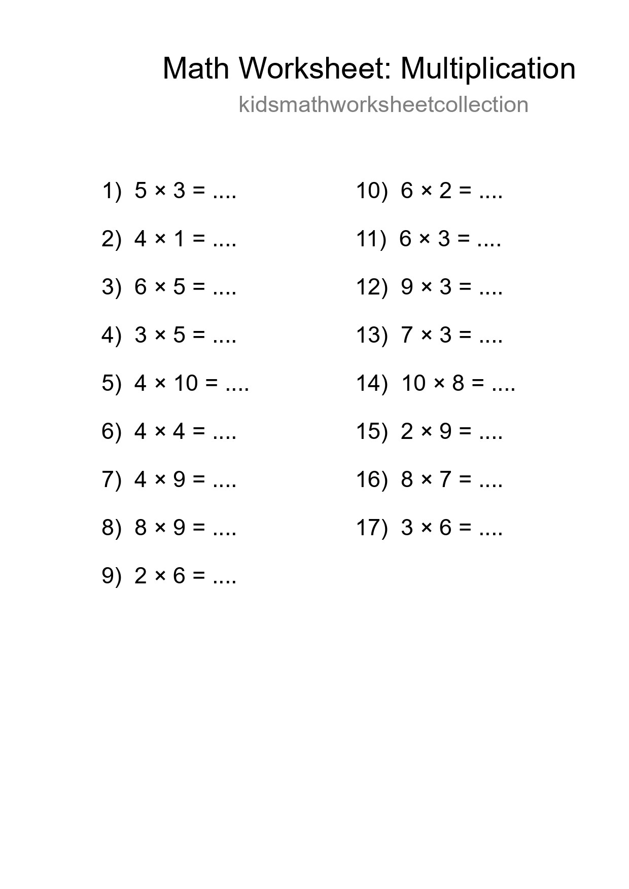 Free 17 Multiplication Math Worksheet For Grade 1 - Part 84