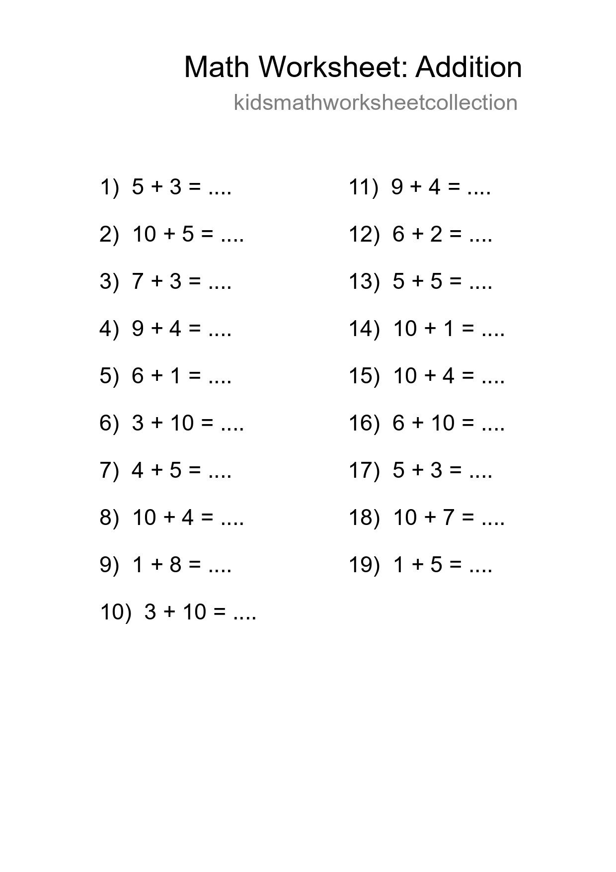 Free 19 Addition Math Worksheet For Grade 1 With Answers - Part 199