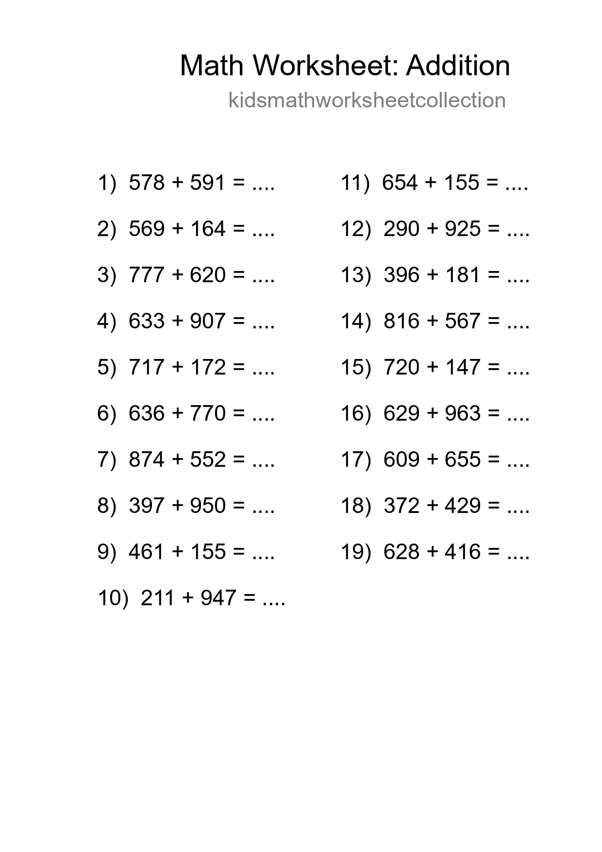 Free 19 Addition Math Worksheet For Grade 5 With Answers - Part 254