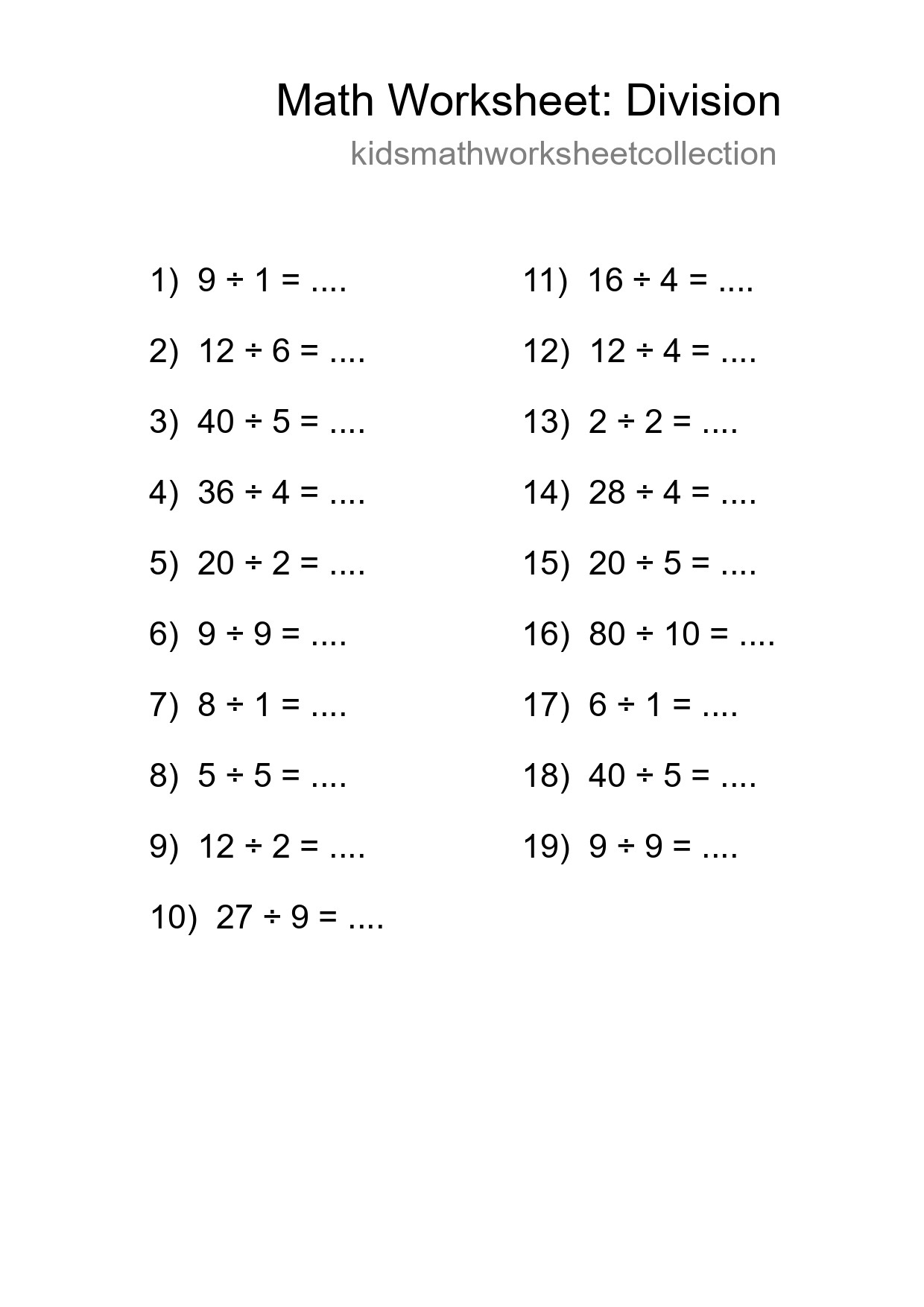 Free 19 Division Math Worksheet For Grade 1 - Part 37