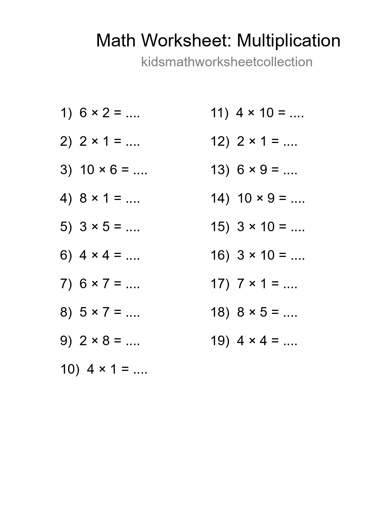 Free 19 Multiplication Math Worksheet For Grade 1 - Part 40
