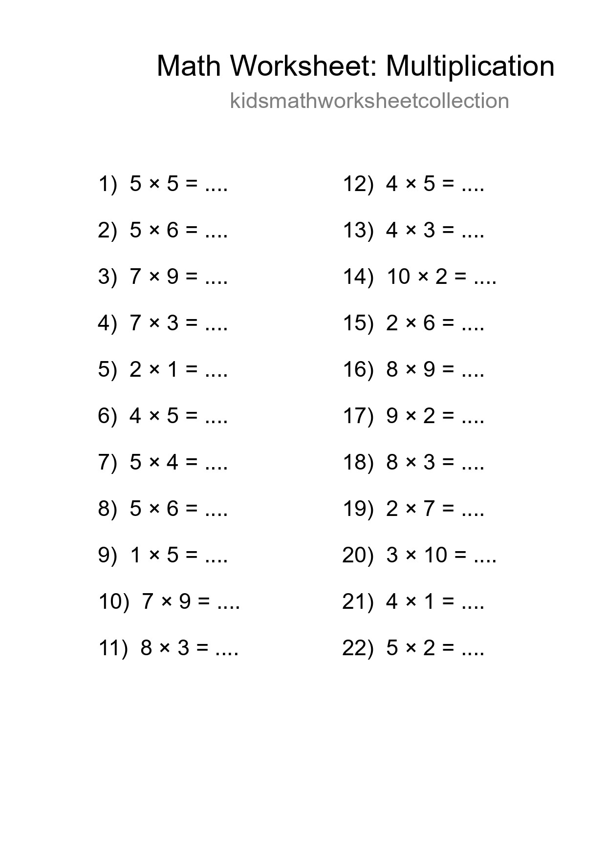 Free 22 Multiplication Math Worksheet For Grade 1 With Answers - Part 62
