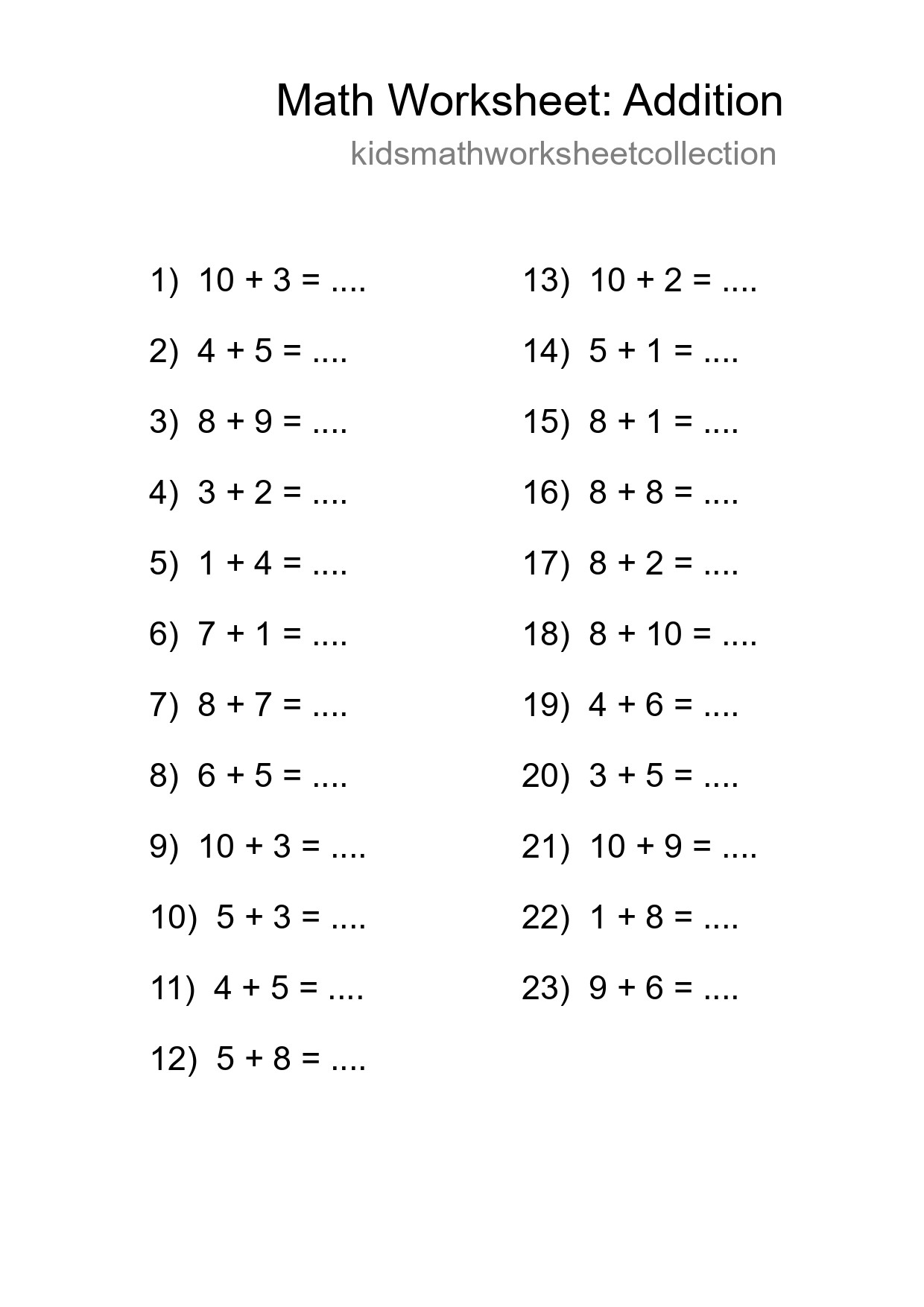 Free 23 Addition Math Worksheet For Grade 1 - Part 287