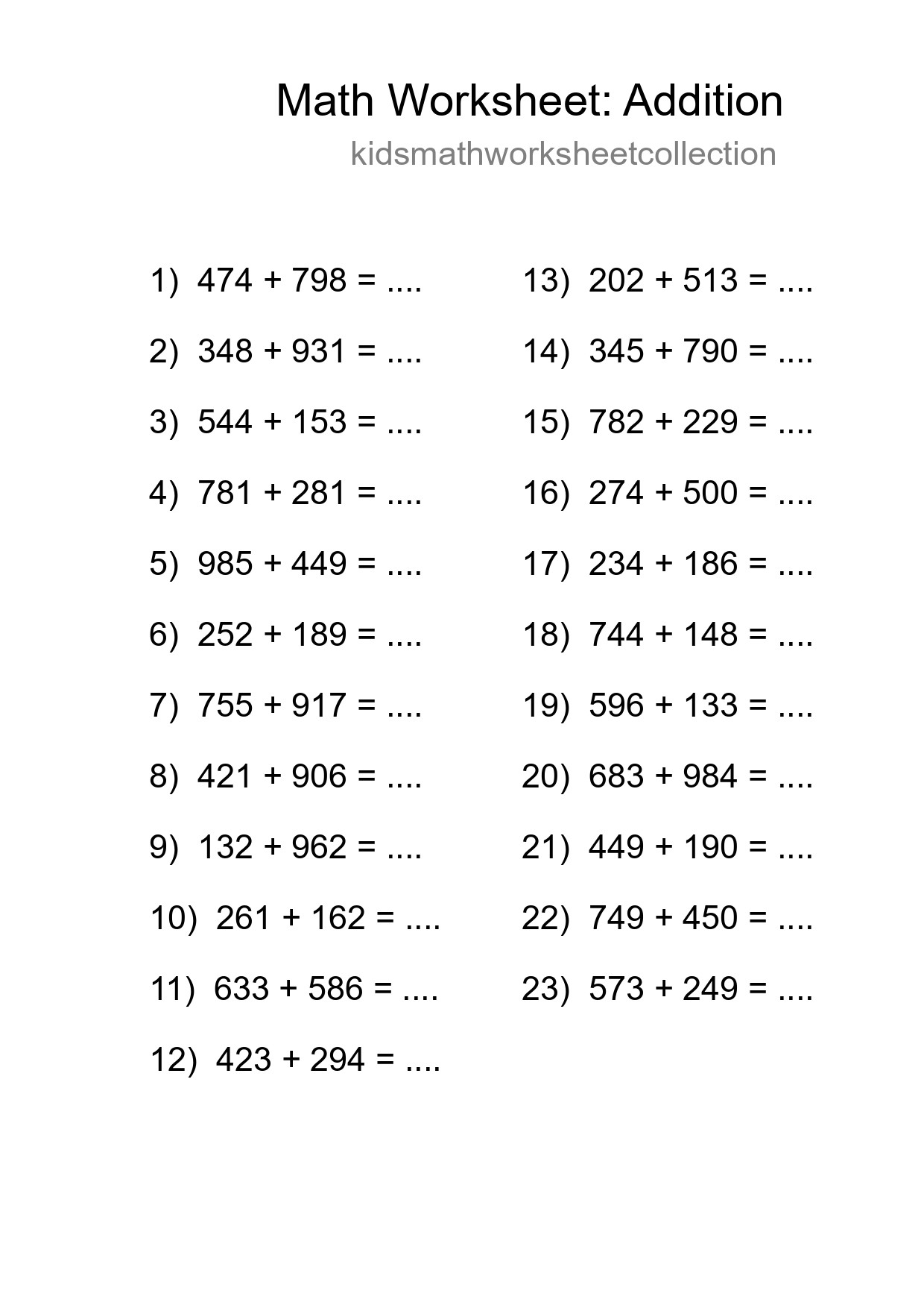 Free 23 Addition Math Worksheet For Grade 5 - Part 298