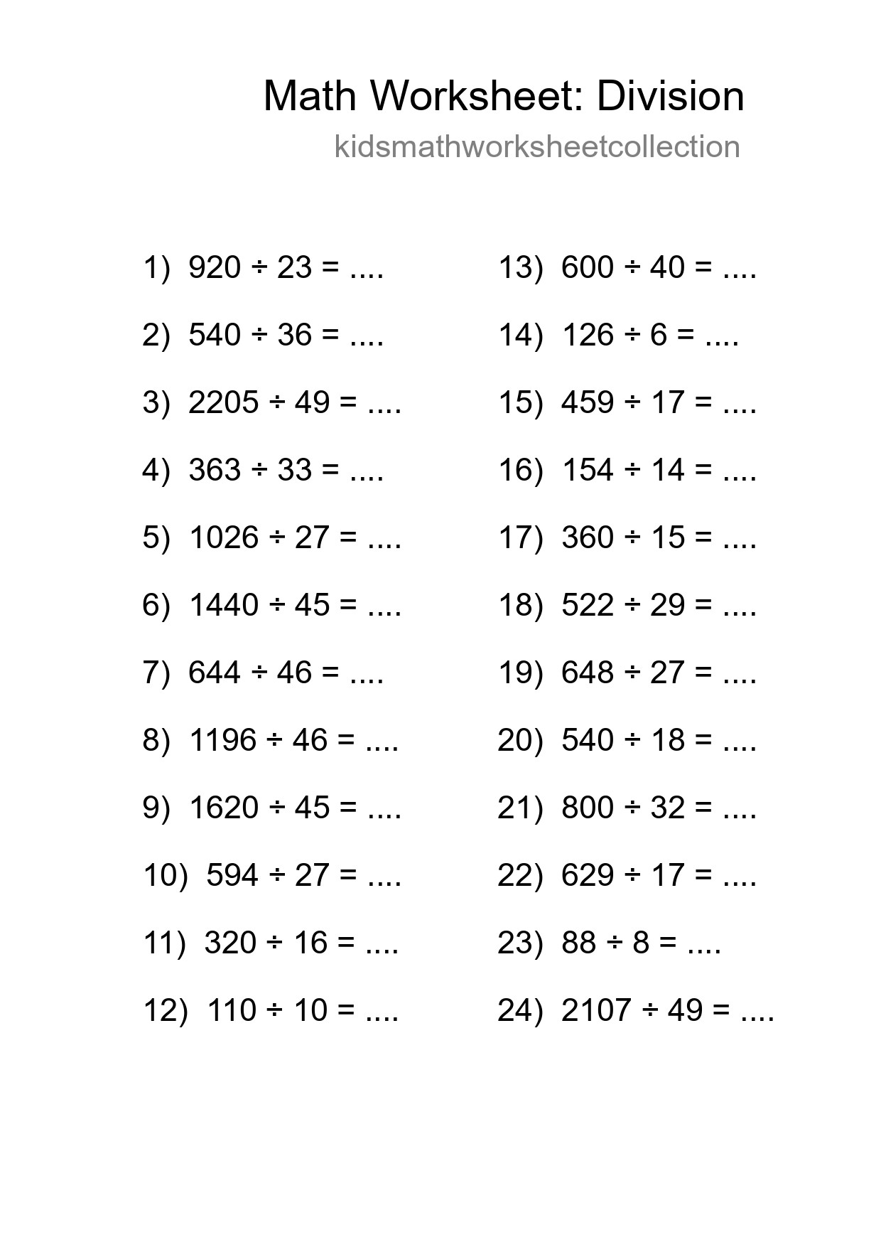 Free 24 Division Math Worksheet For Grade 2 With Answers - Part 257
