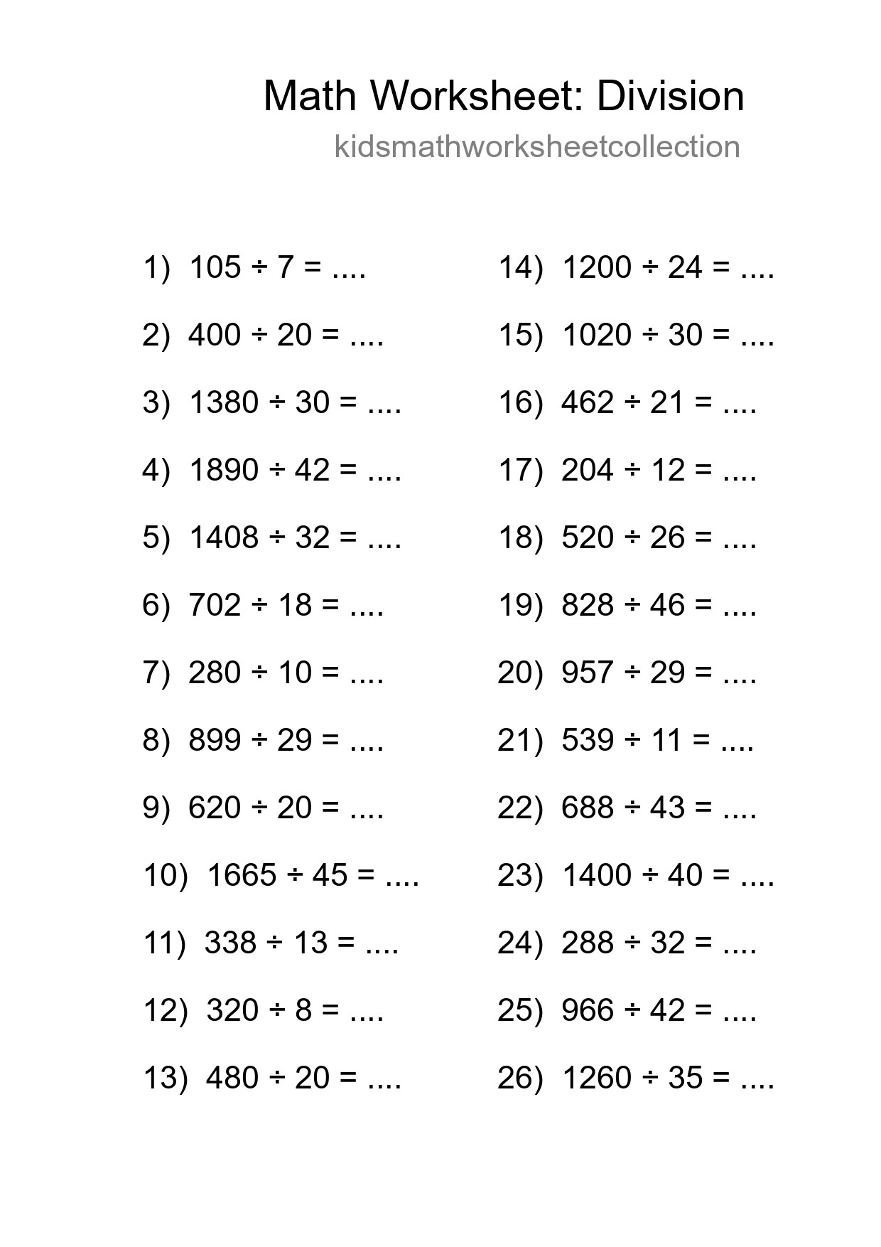 Free 26 Division Math Worksheet For Grade 2 With Answers - Part 224