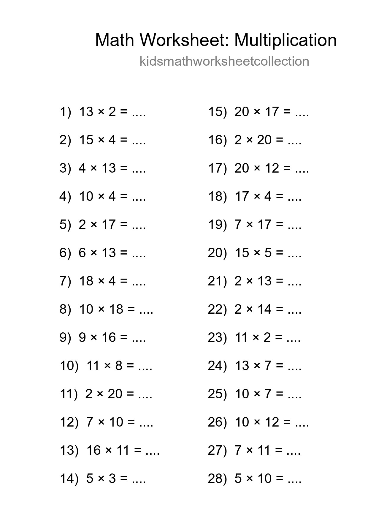 Free 28 Multiplication Math Worksheet For Grade 2 - Part 128