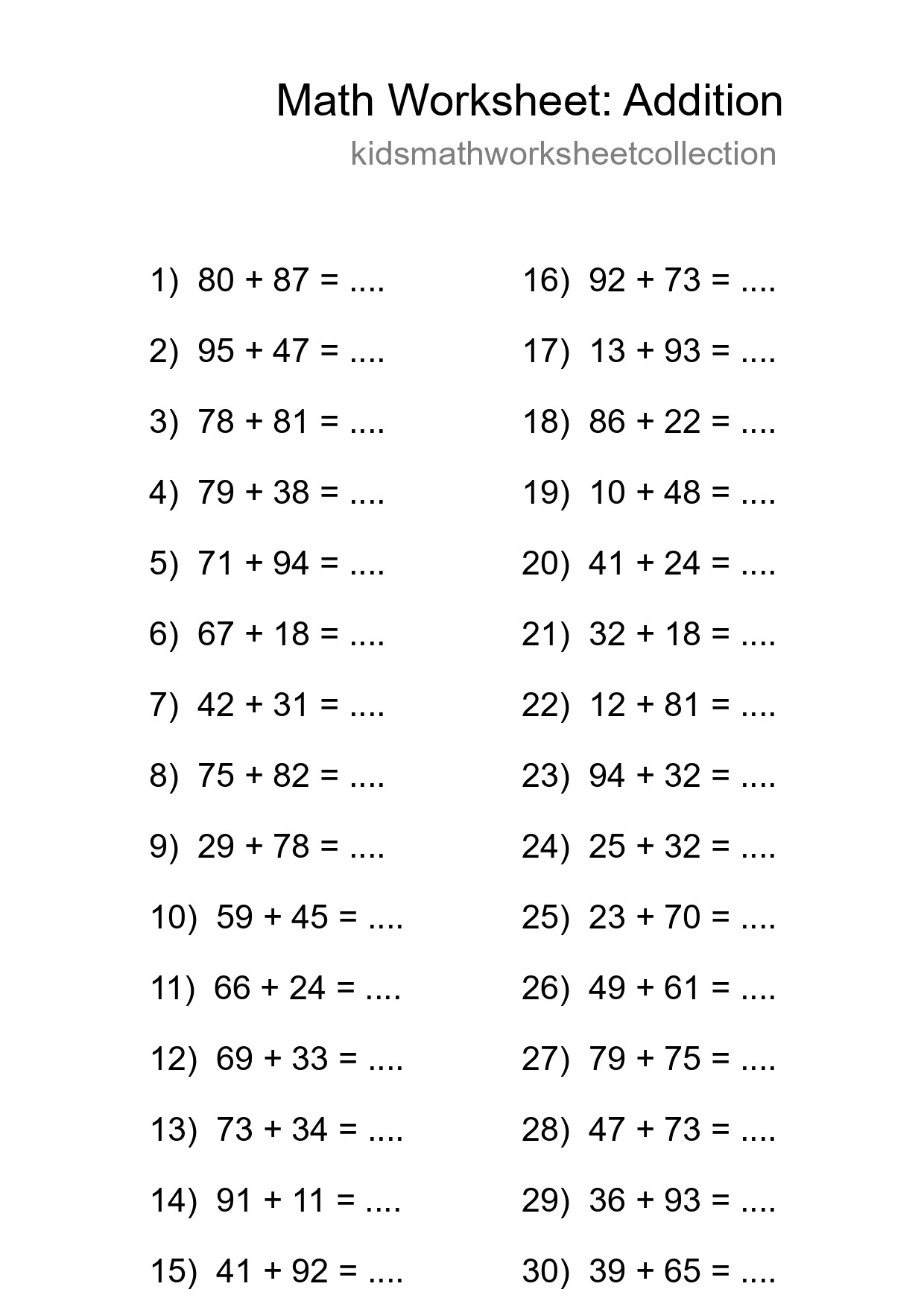 Free 30 Addition Math Worksheet For Grade 3 - Part 67
