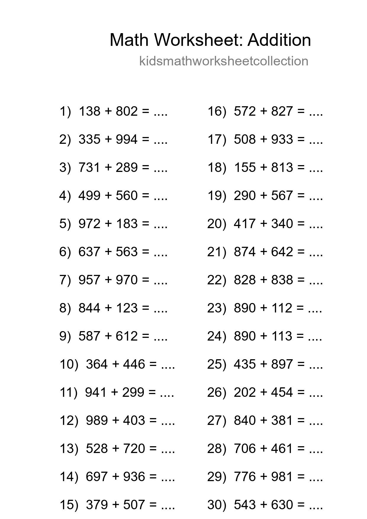 Free 30 Addition Math Worksheet For Grade 5 - Part 155