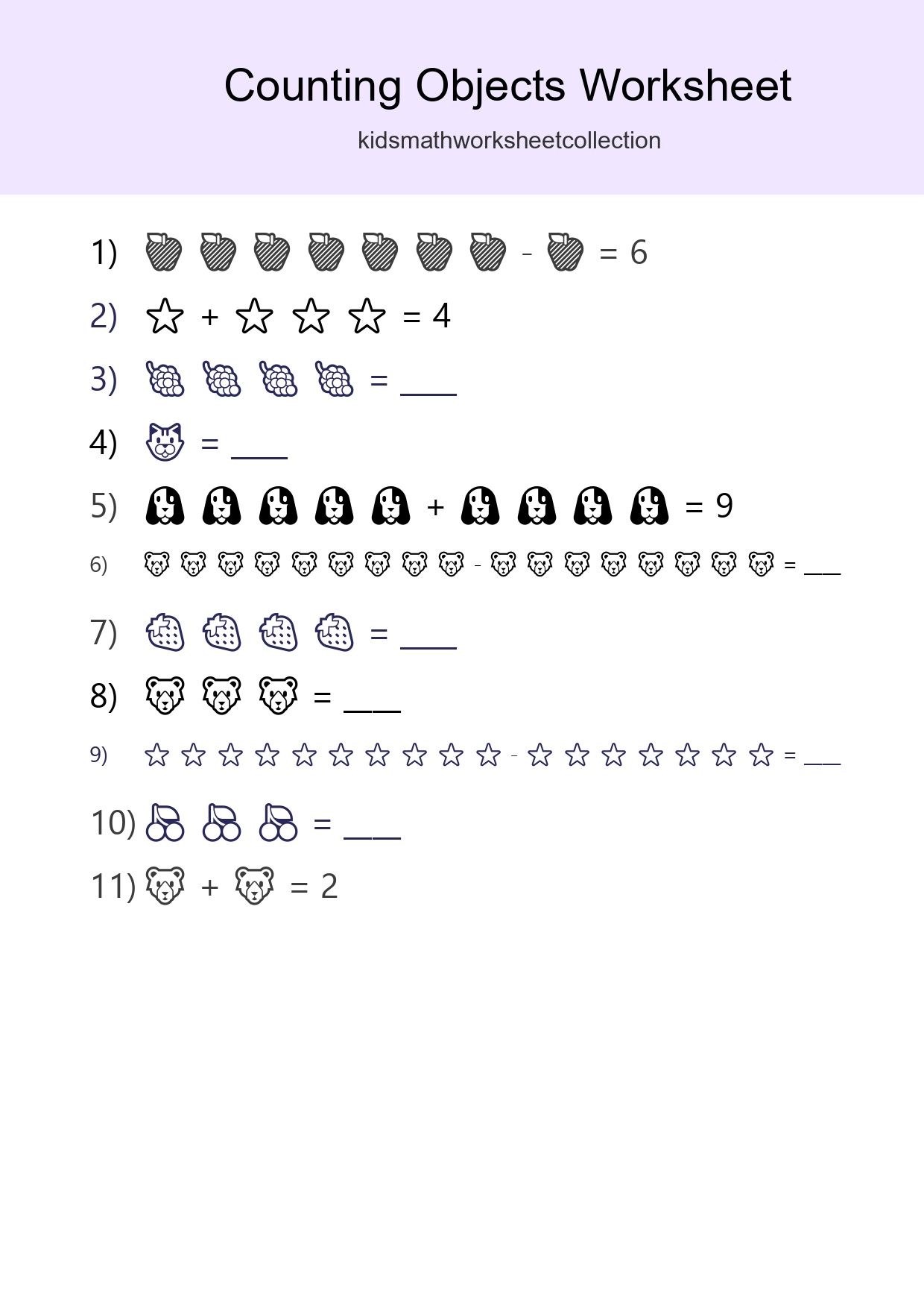 Free Counting Objects Worksheet For Kindergarten - Part 3