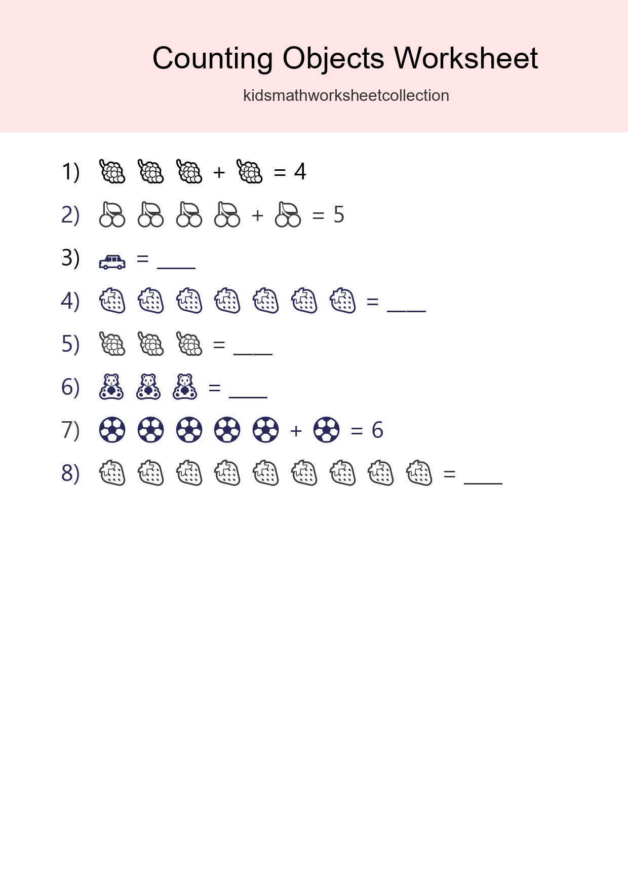 Free Counting Objects Worksheet For Kindergarten Printable - Part 179