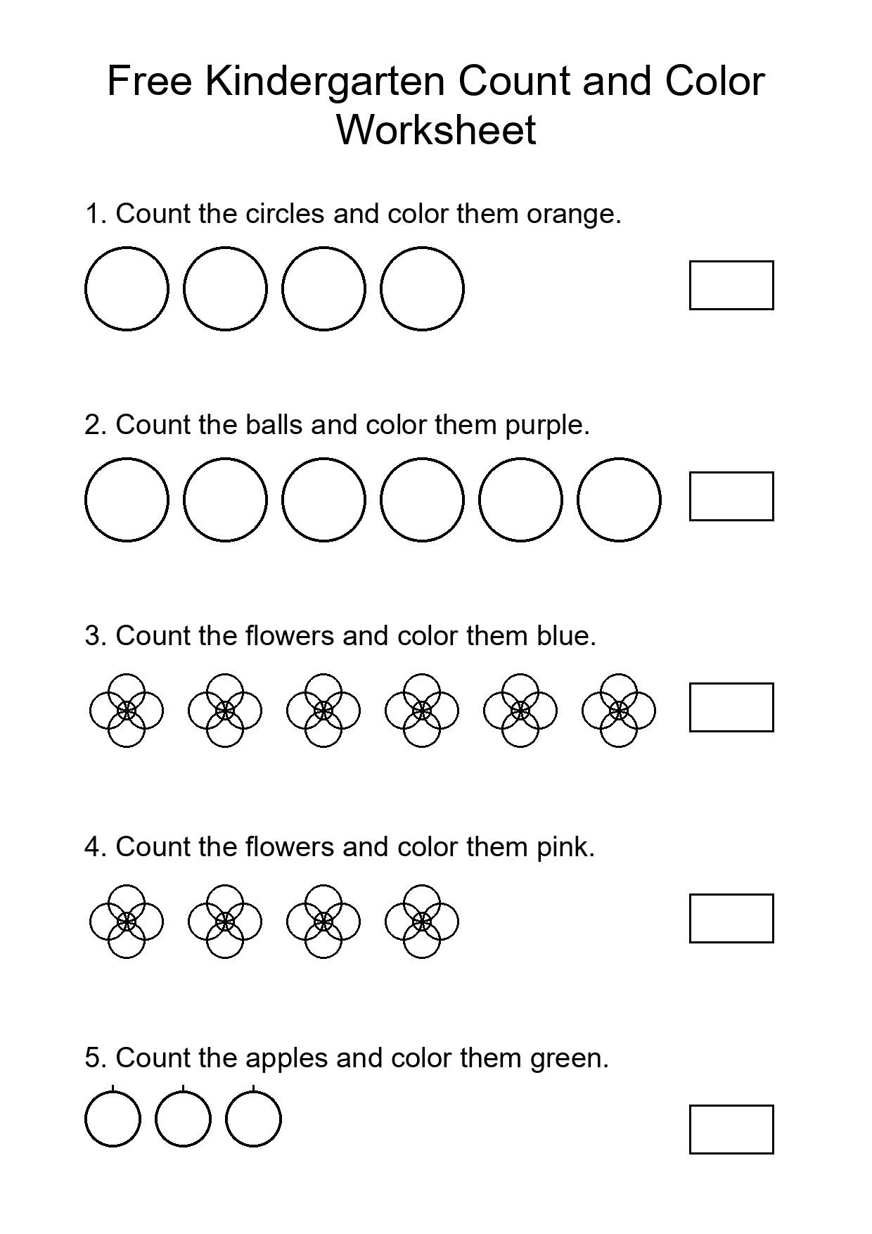Free Kindergarten Count and Color Worksheet