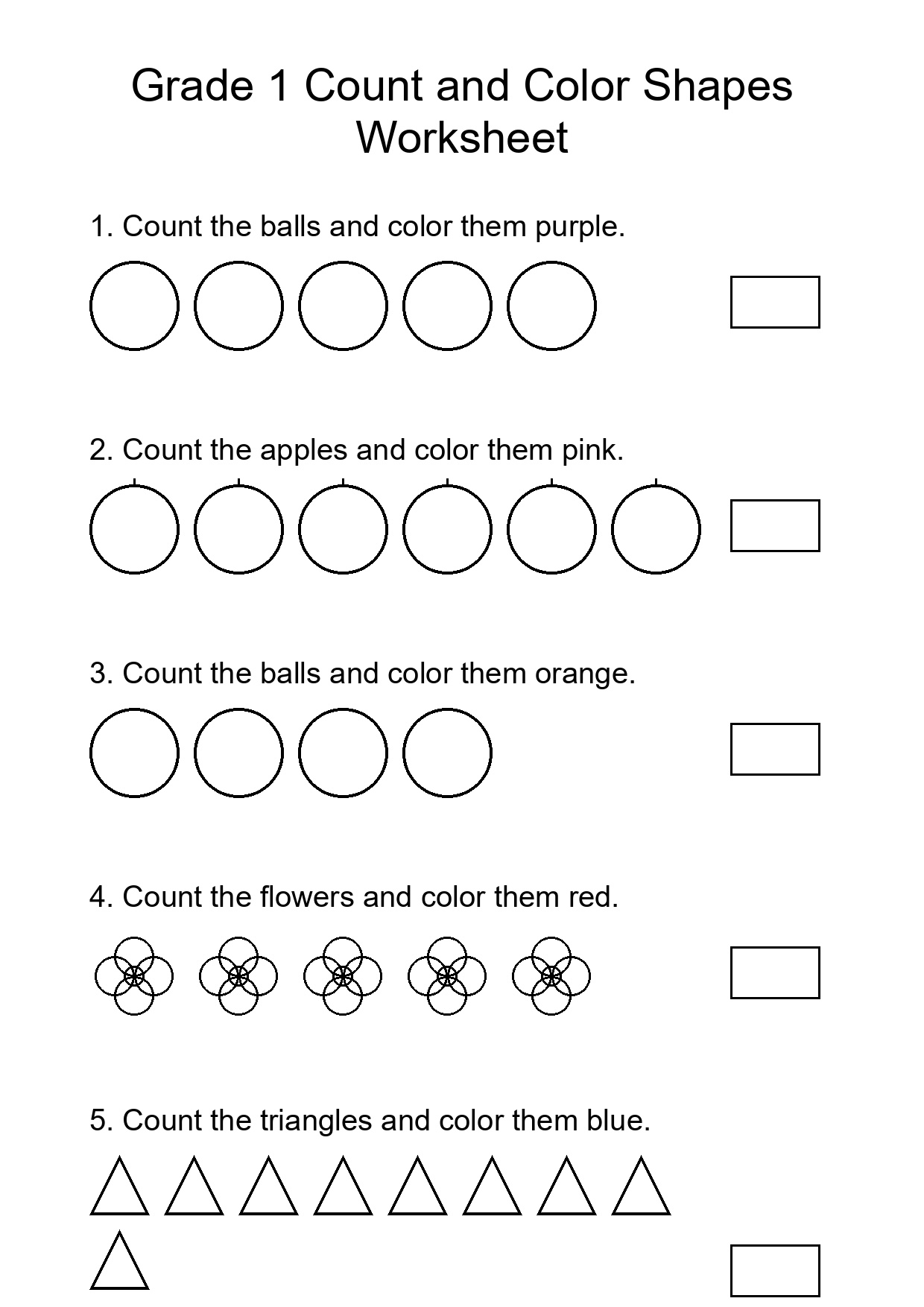 Grade 1 Count and Color Shapes Worksheet
