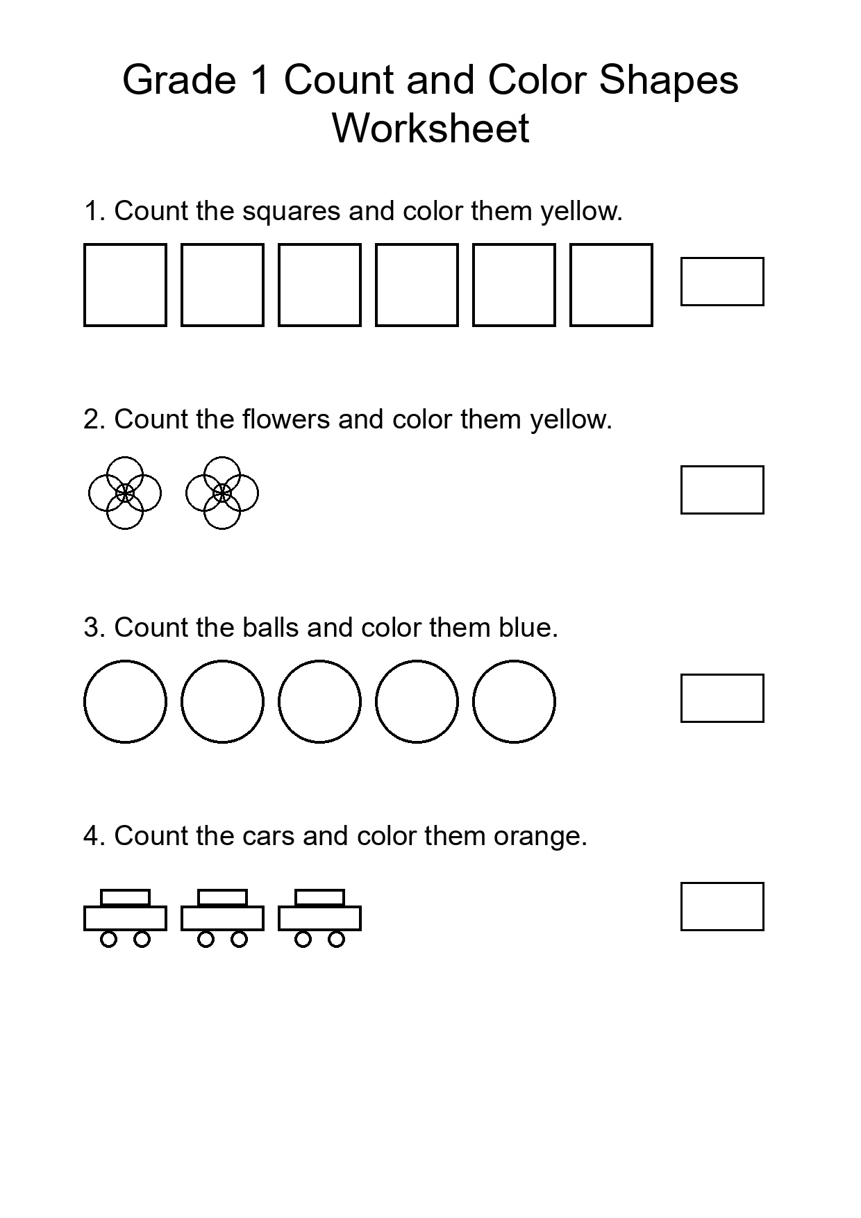 Grade 1 Count and Color Shapes Worksheet