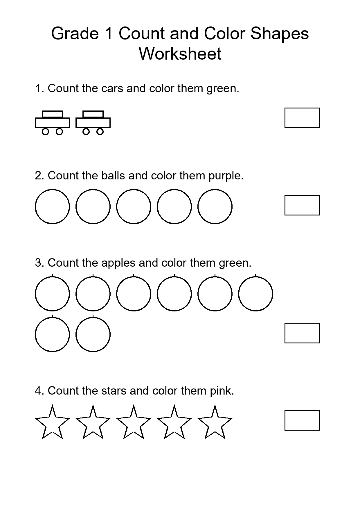 Grade 1 Count and Color Shapes Worksheet