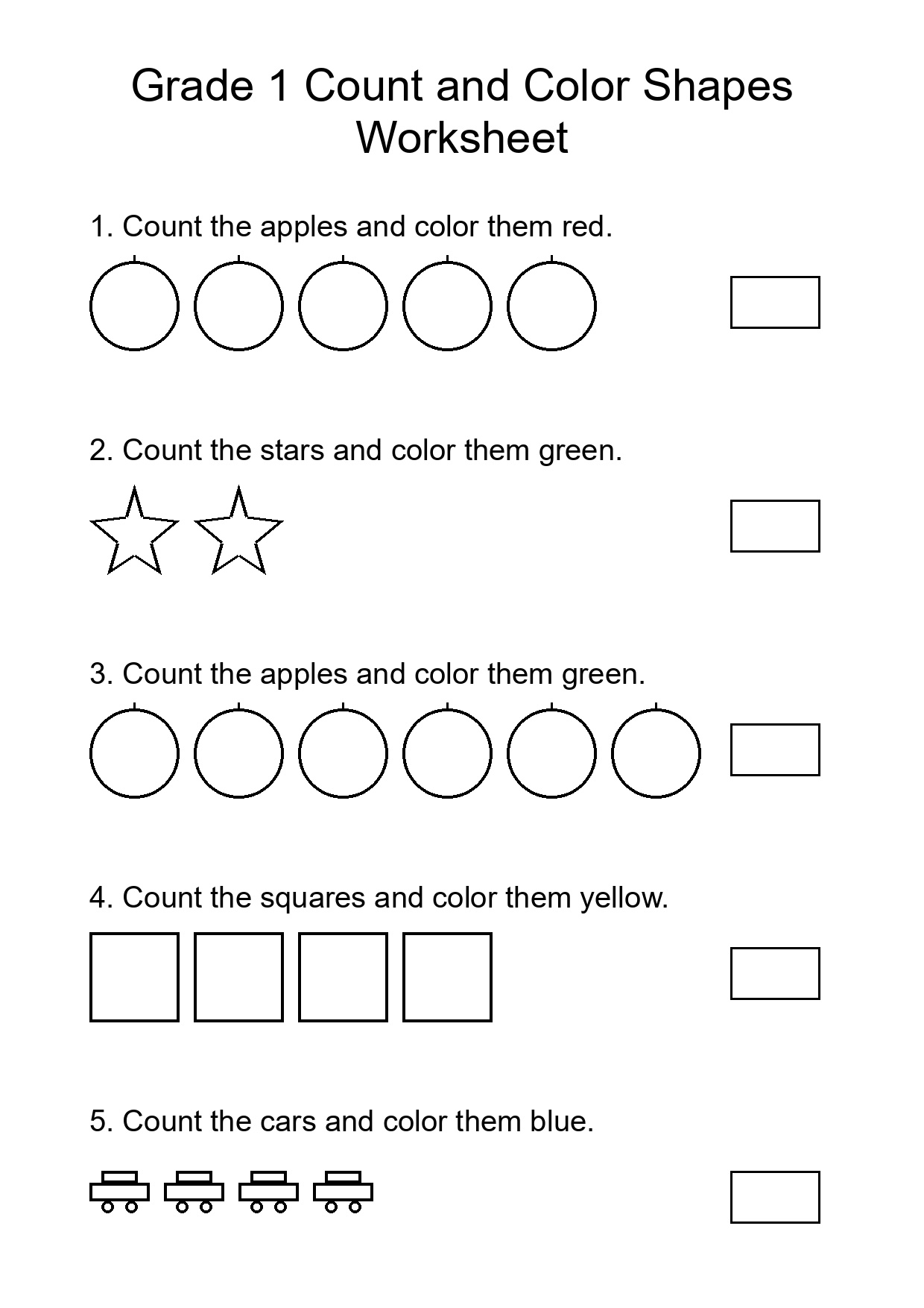 Grade 1 Count and Color Shapes Worksheet