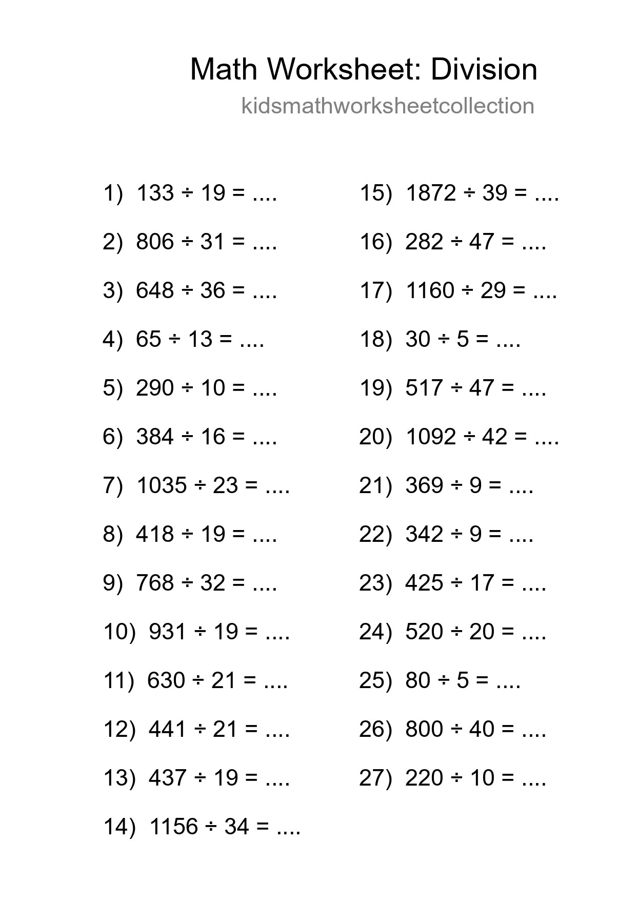 Grade 2 Division Practice Worksheet (27 Problems) - Part 246