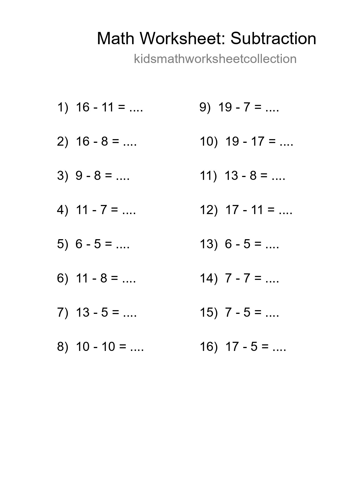 Grade 2 Subtraction Practice Worksheet (16 Problems) - Part 283