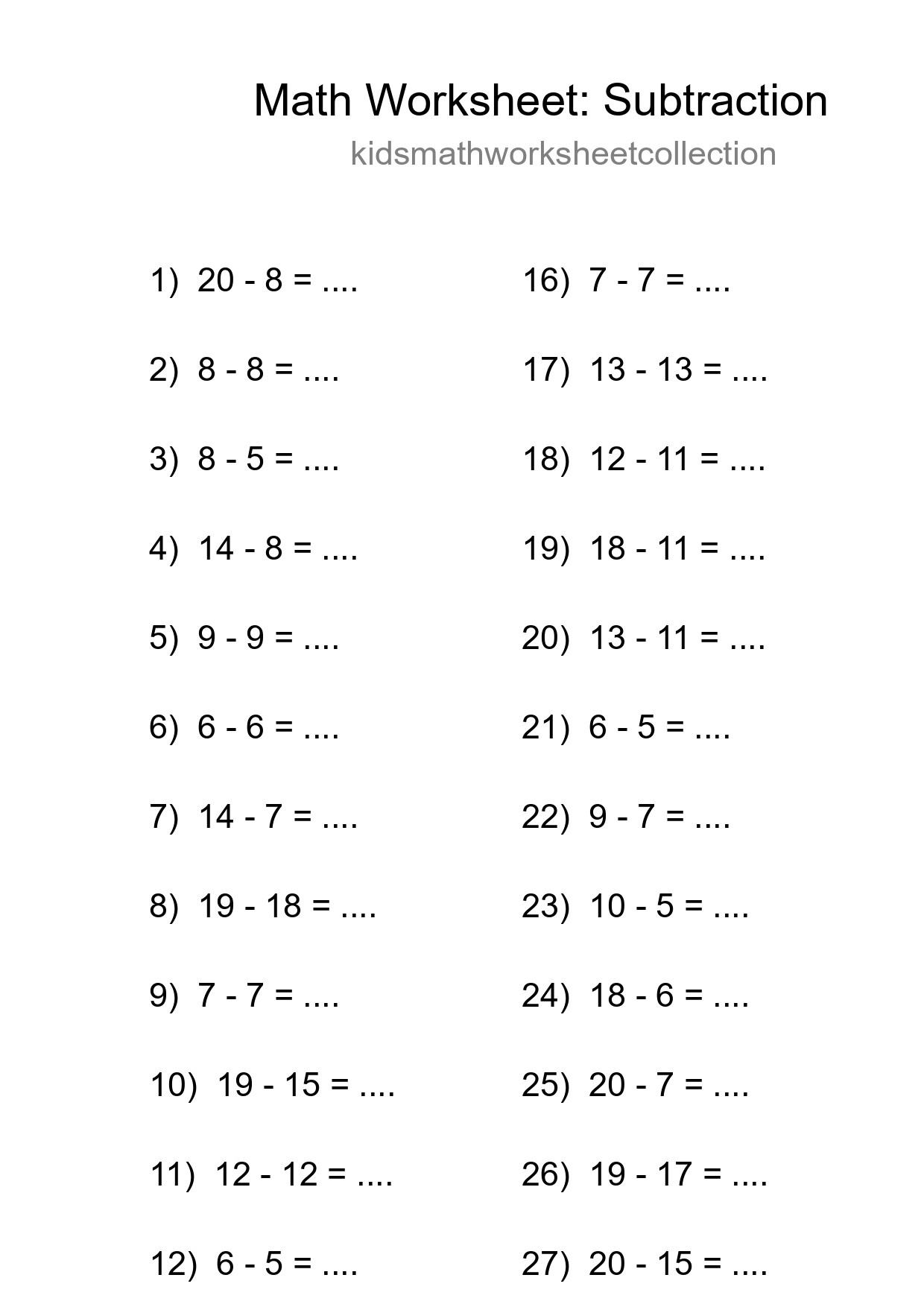 Grade 2 Subtraction Practice Worksheet (29 Problems) - Part 41