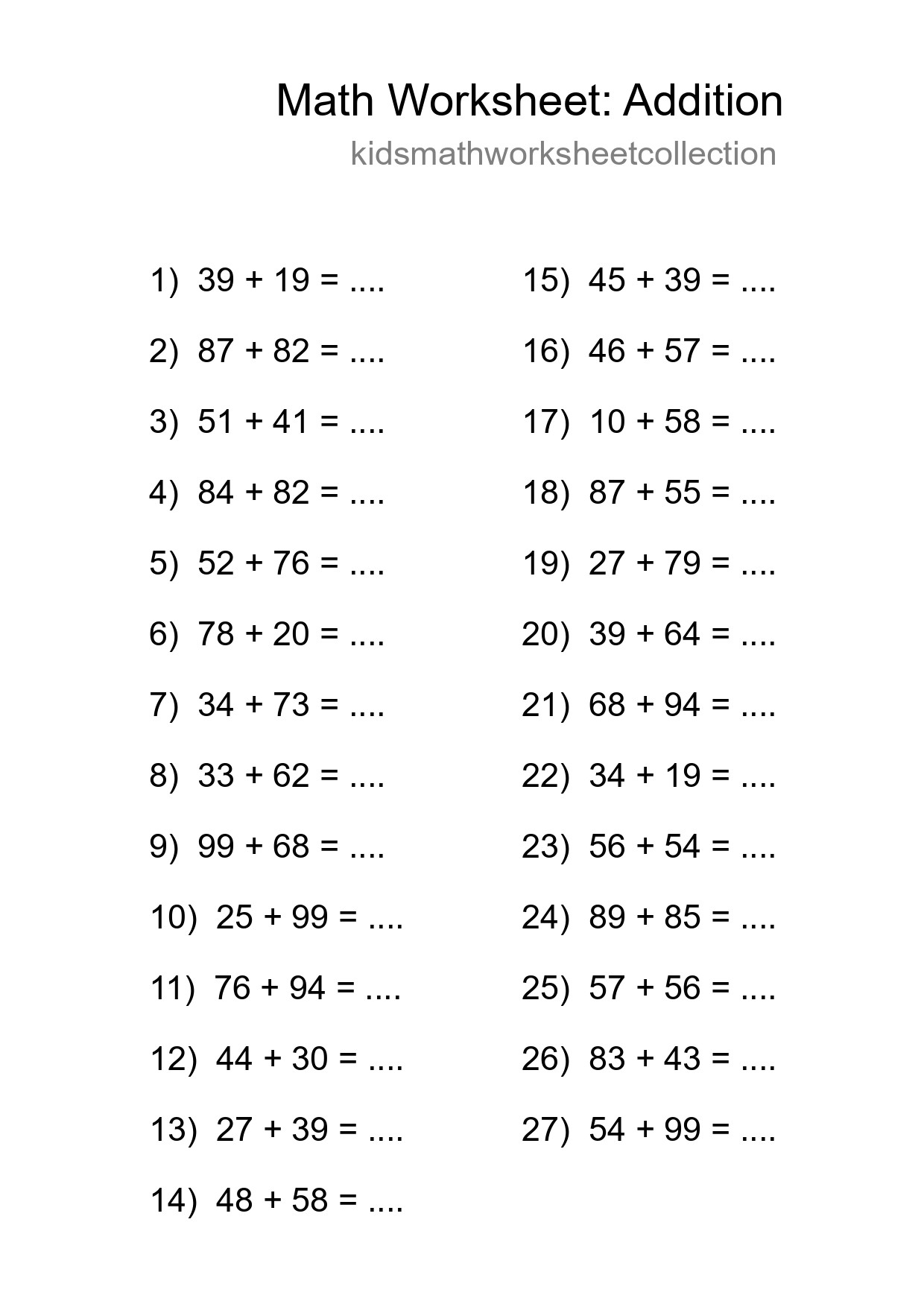 Grade 3 Addition Practice Worksheet (27 Problems) - Part 243