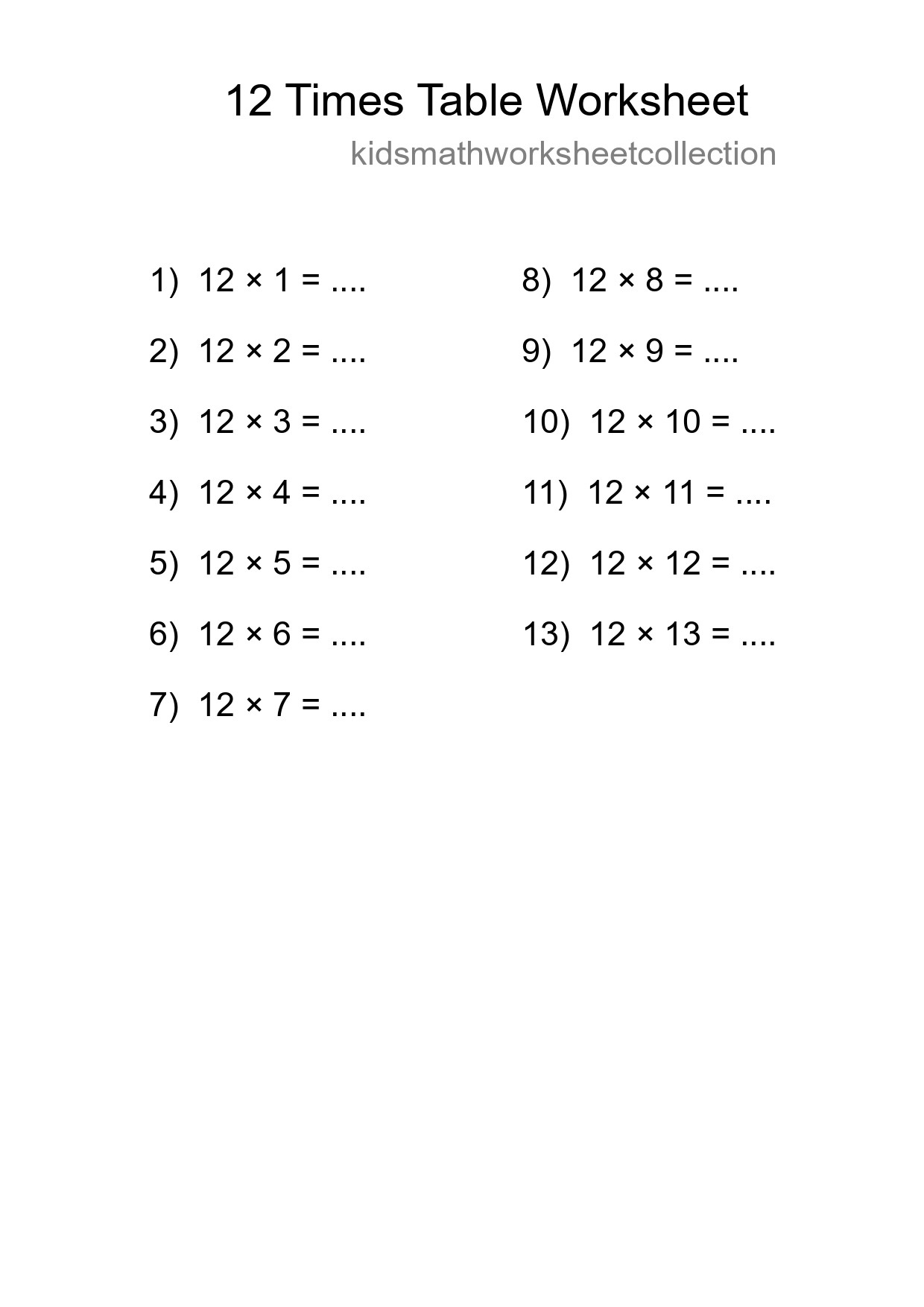 Grade 4 Multiplication Table 12 Practice - Part 64