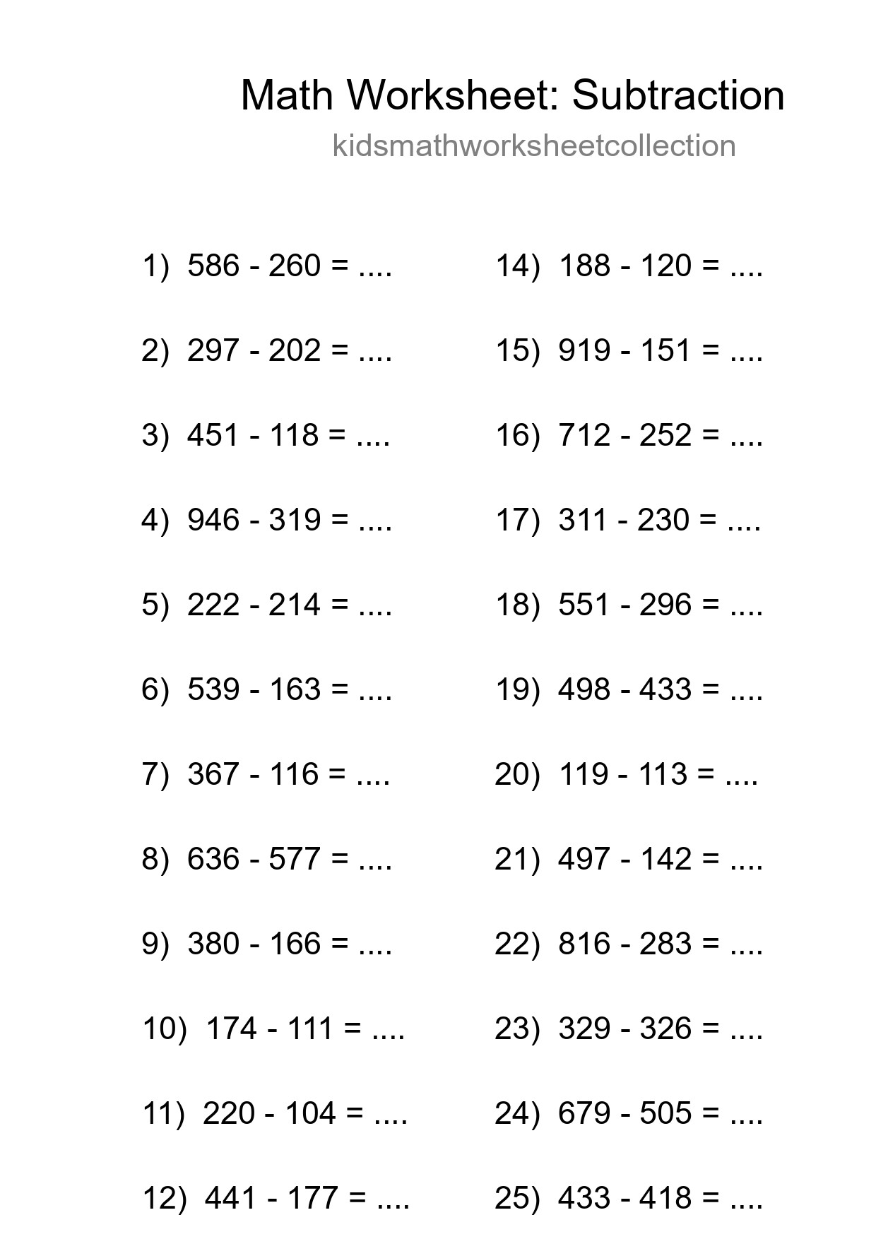 Grade 5 Subtraction Practice Worksheet (26 Problems) - Part 8
