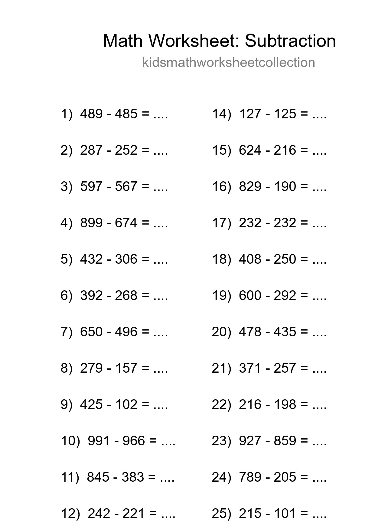 Grade 5 Subtraction Practice Worksheet (26 Problems) - Part 96