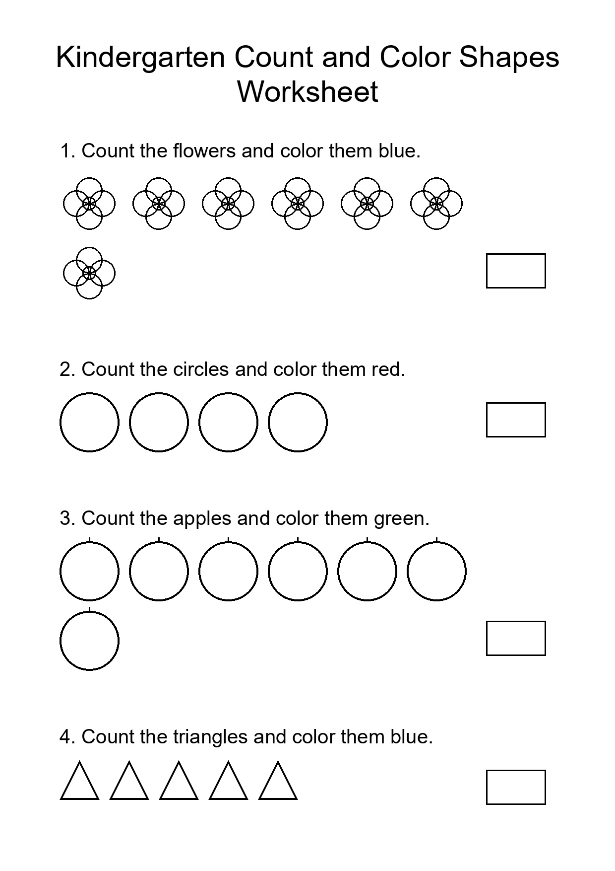 Kindergarten Count and Color Shapes Worksheet