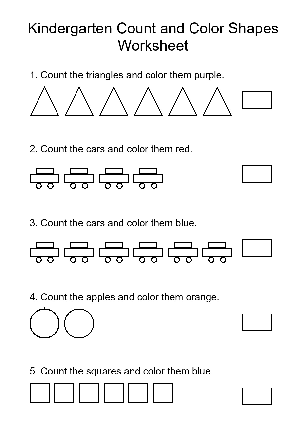 Kindergarten Count and Color Shapes Worksheet