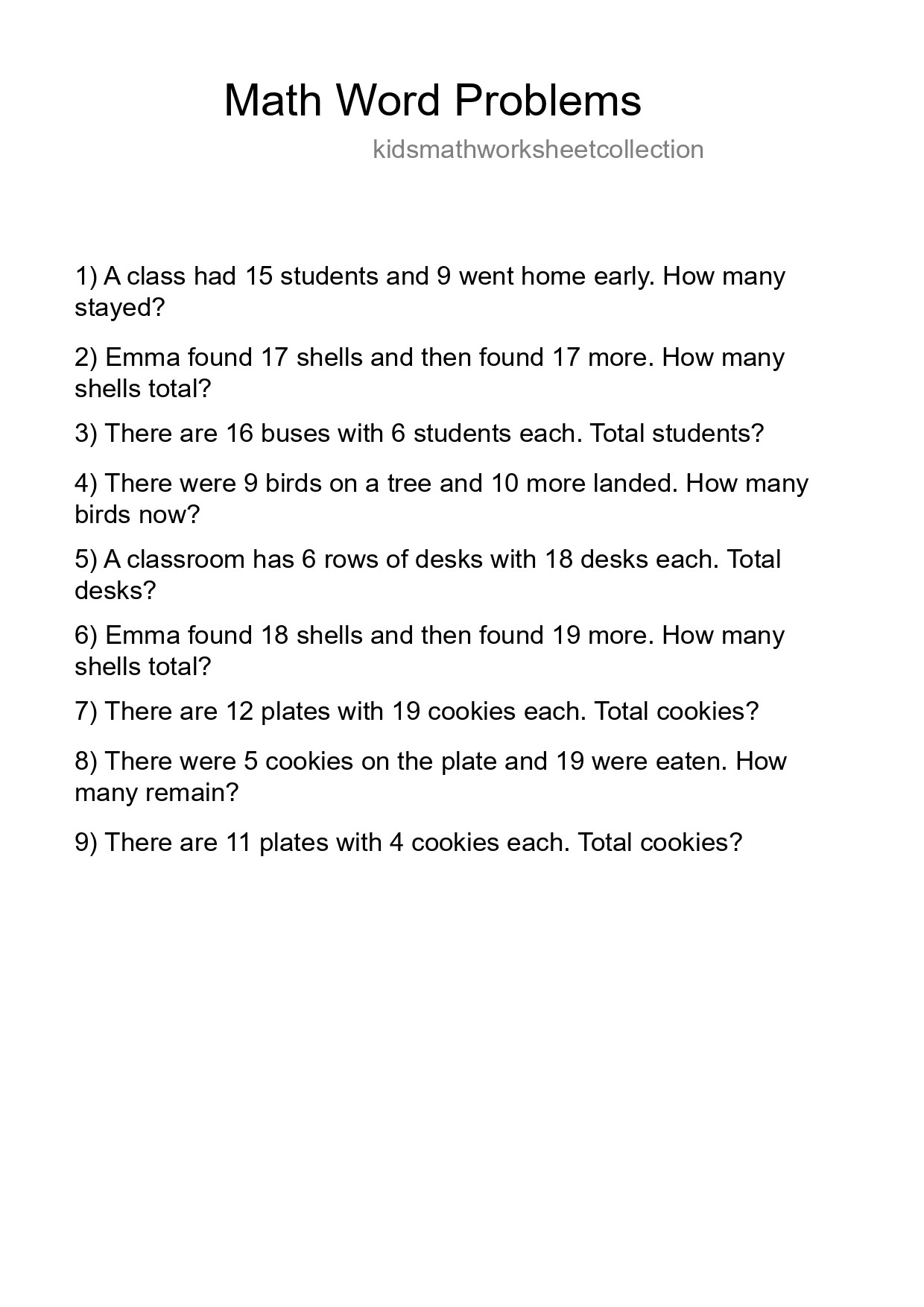 Math Word Problem Worksheet