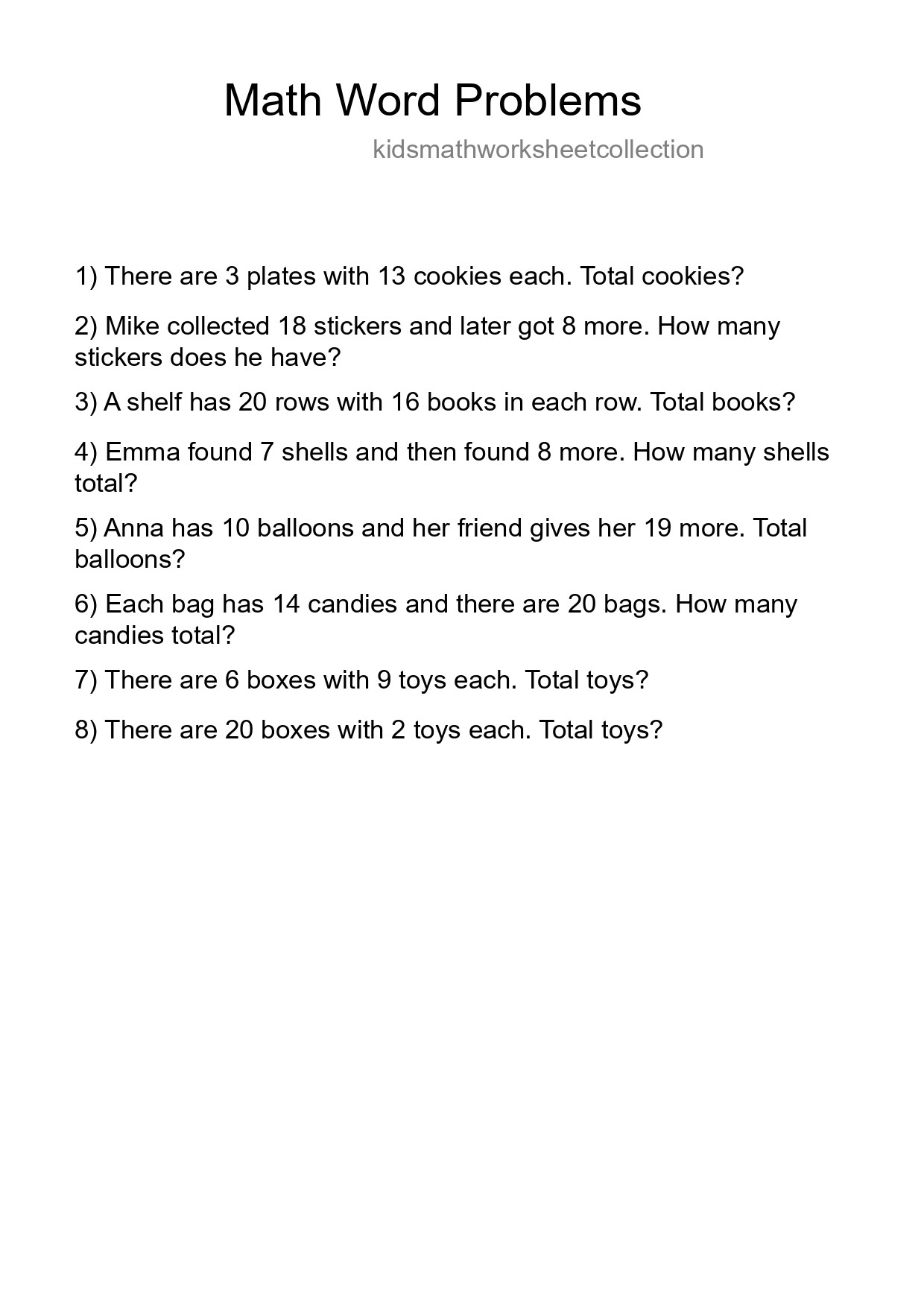 Math Word Problem Worksheet