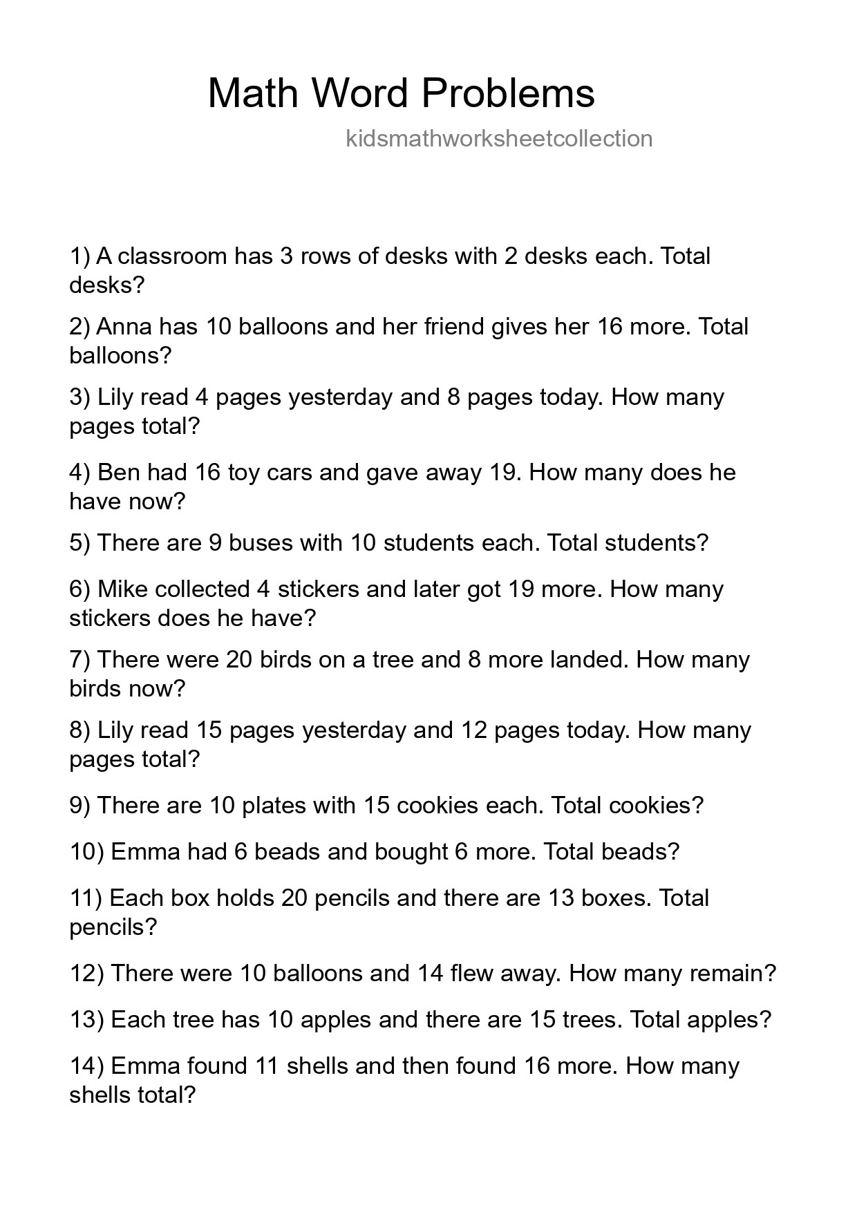 Math Word Problem Worksheet